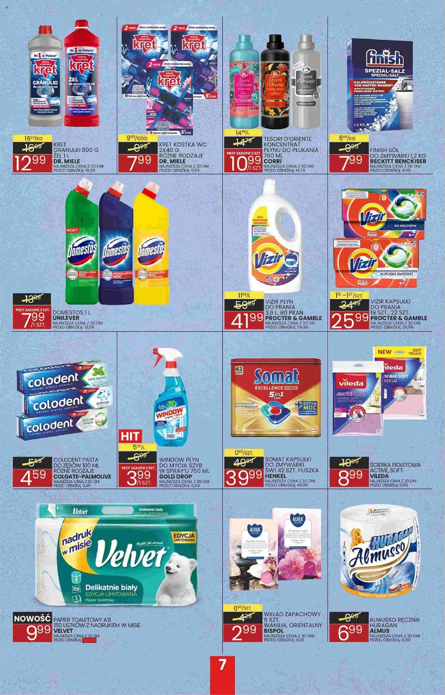 Wafelek gazetka od 02.11.2026 | Strona: 7 | Produkty: Papier toaletowy, Domestos, Kapsułki do prania, Pasta
