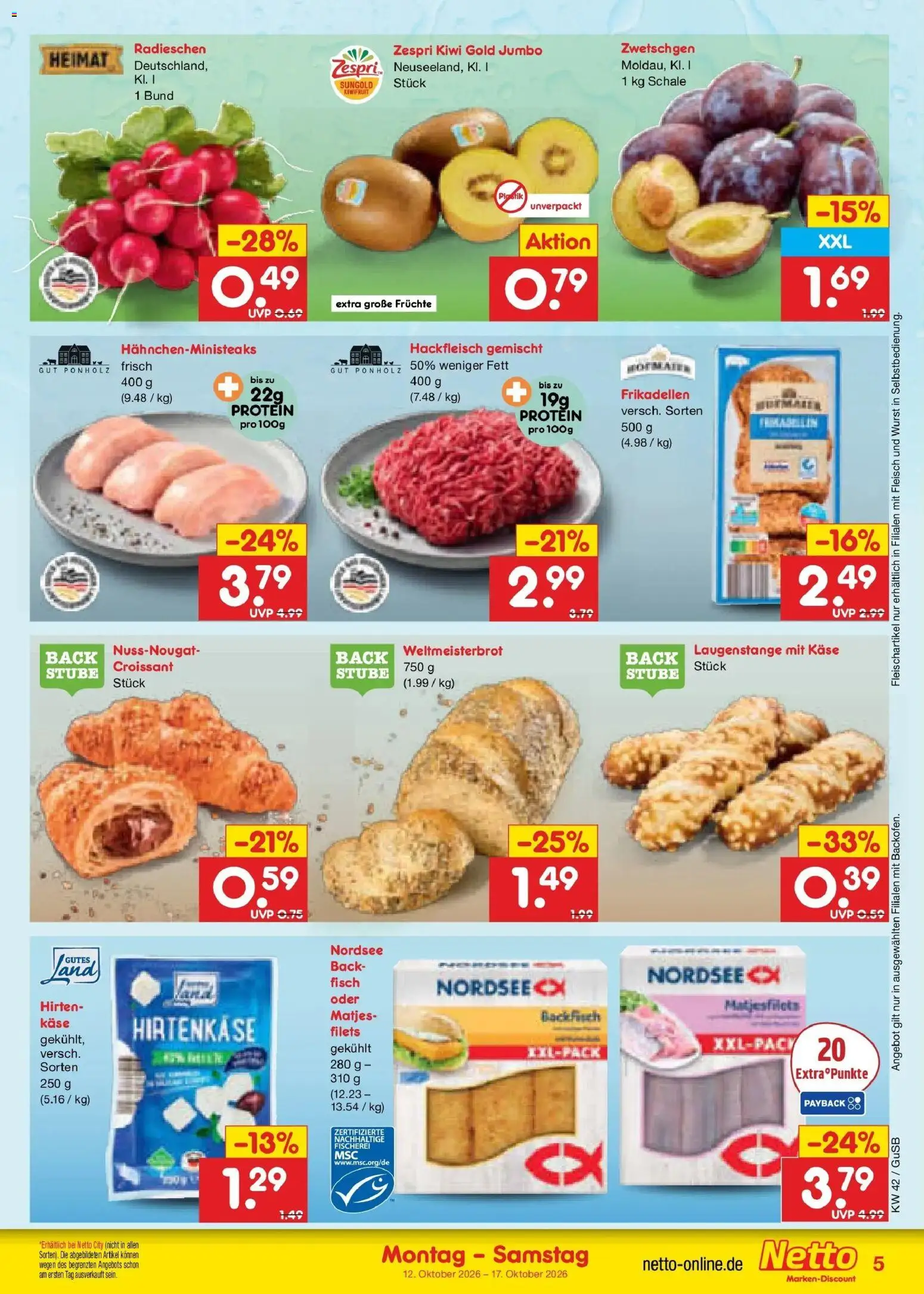 Netto Marken-Discount Prospekt Machern (ab 12.10.2026) » Angebote | Seite: 5 | Produkte: Käse, Zwetschgen, Fleisch, Hackfleisch