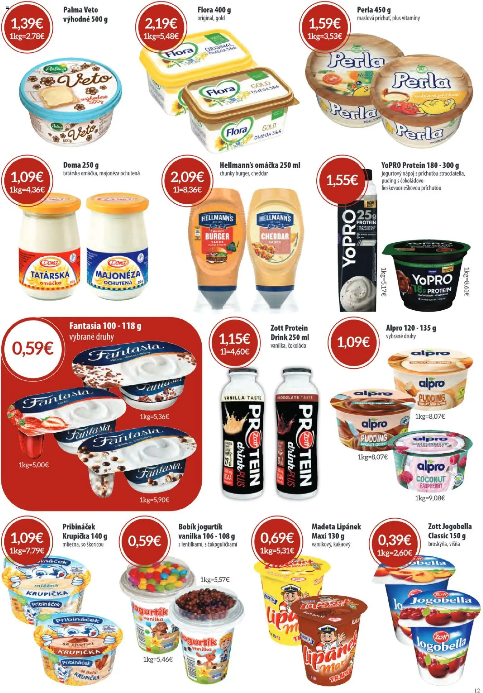 Nové Sintra akcie – leták je platný od 07.05.2026 | Strana: 12 | Produkty: Protein, Puding, Omáčka, Alpro
