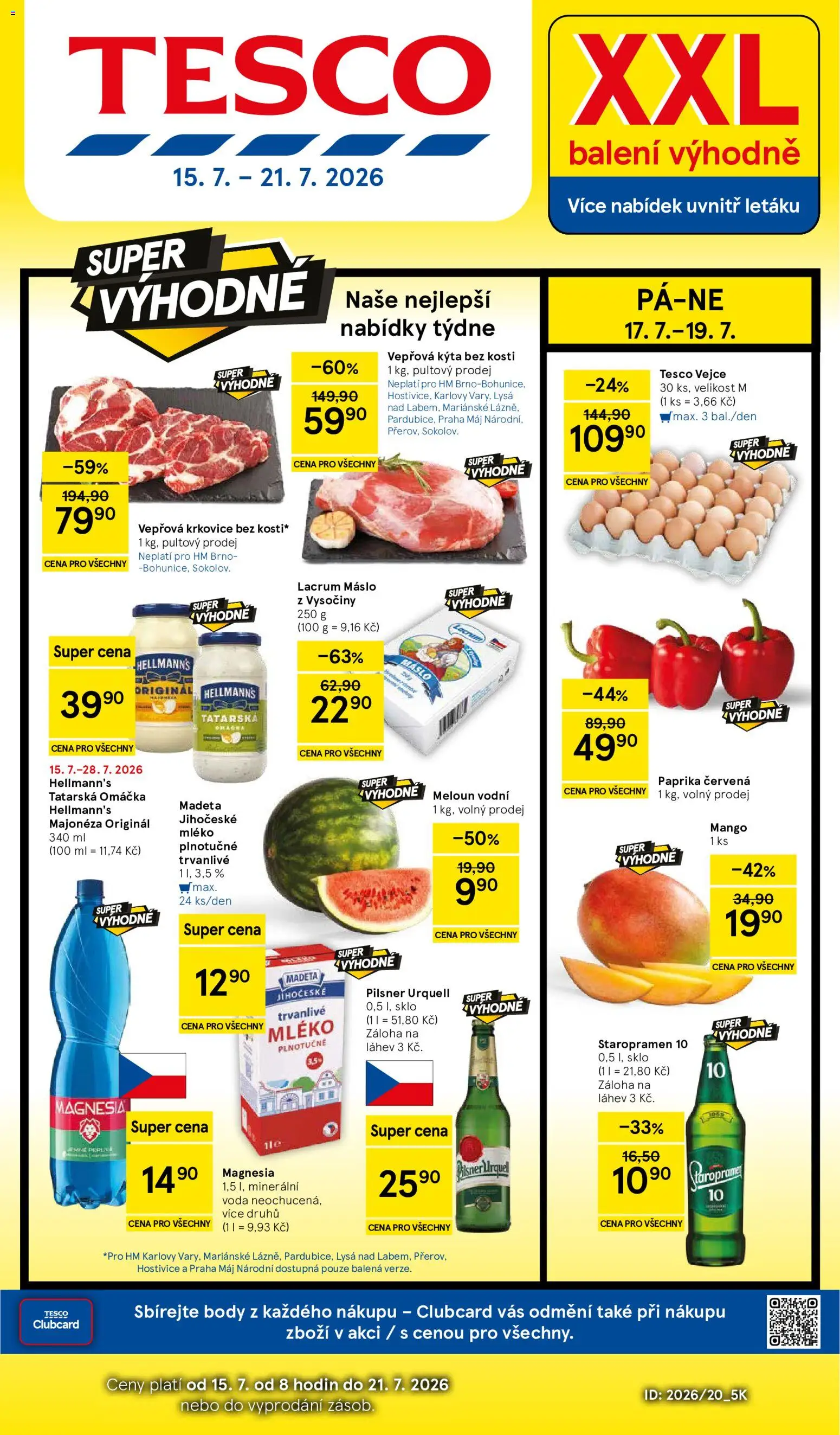Tesco leták - Hypermarket od 15.07.2026 | Strana: 1 | Produkty: Majonéza, Paprika červená, Tatarská omáčka, Krkovice