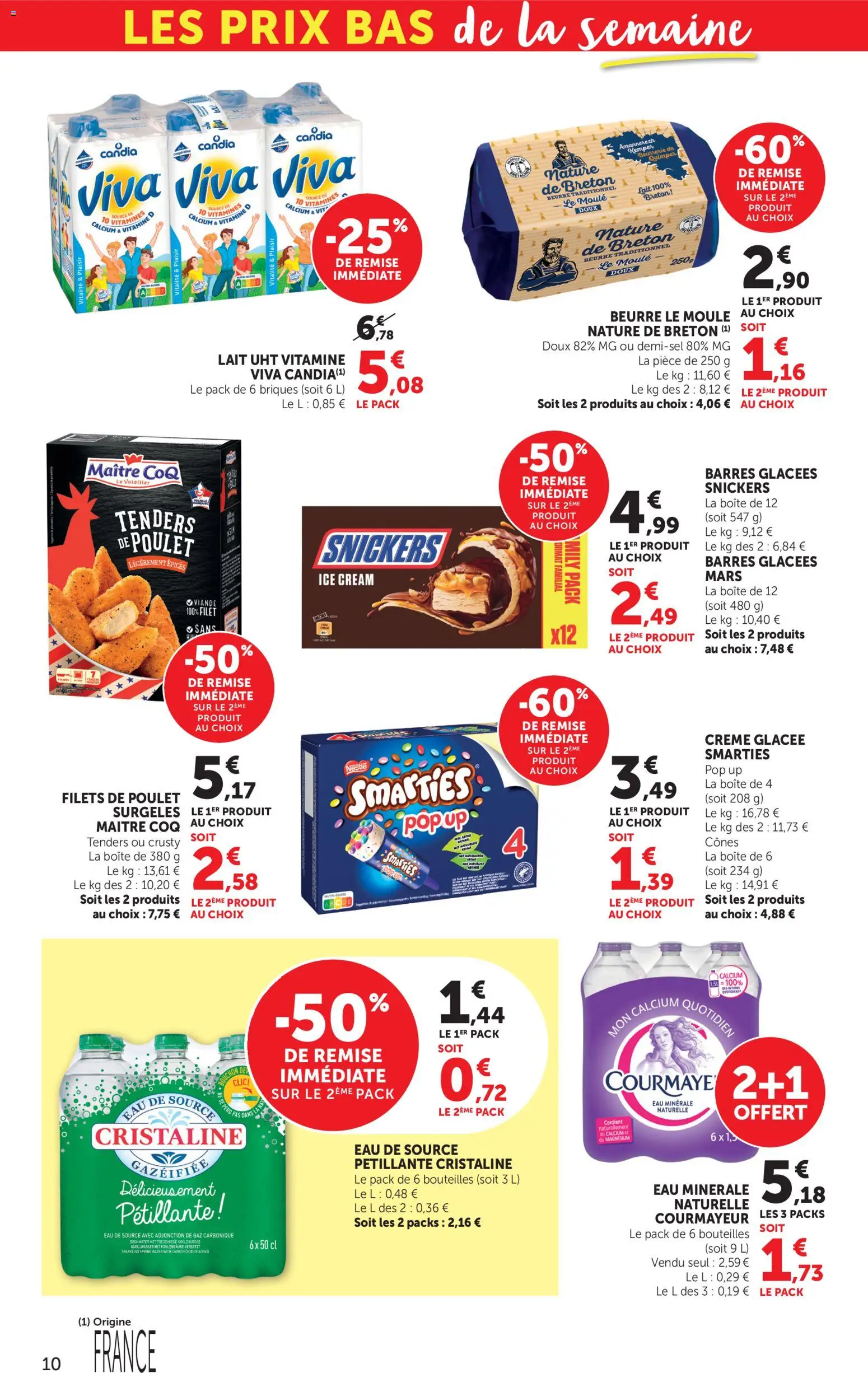{H1} | Page: 10 | Produits: Briques, Snickers, Filets de poulet, Coq