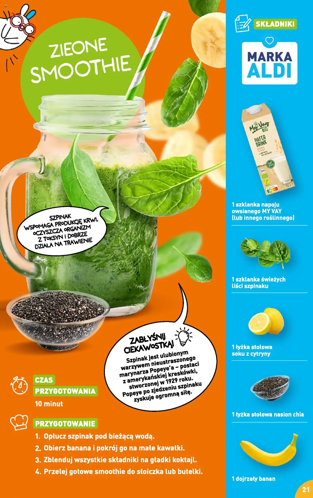 Aldi Gazetka - Przepisy na pyszne śniadanie od 05.08.2024 | Strona: 21 | Produkty: Szklanka, Smoothie, Cytryny, Szpinak