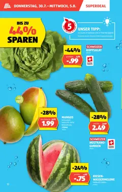 RIESEN WASSERMELONE, Wassermelone ab 30.07.2026 gültig | Seite: 12 | Produkte: Gemüse, Mango, Früchte, Gurken