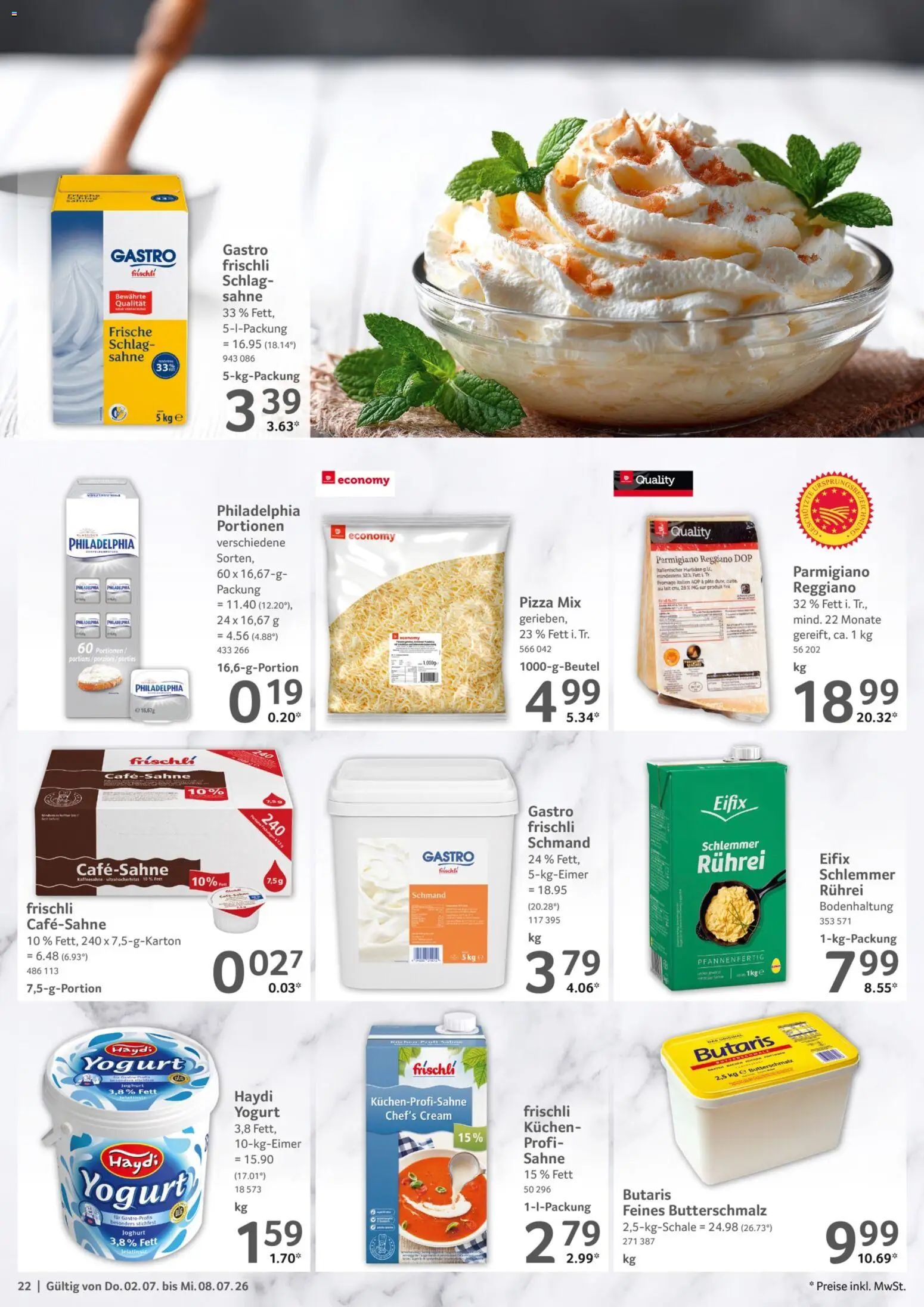Selgros Prospekt – gültig ab 02.07.2026 | Seite: 22 | Produkte: Butterschmalz, Joghurt, Philadelphia, Kuchen