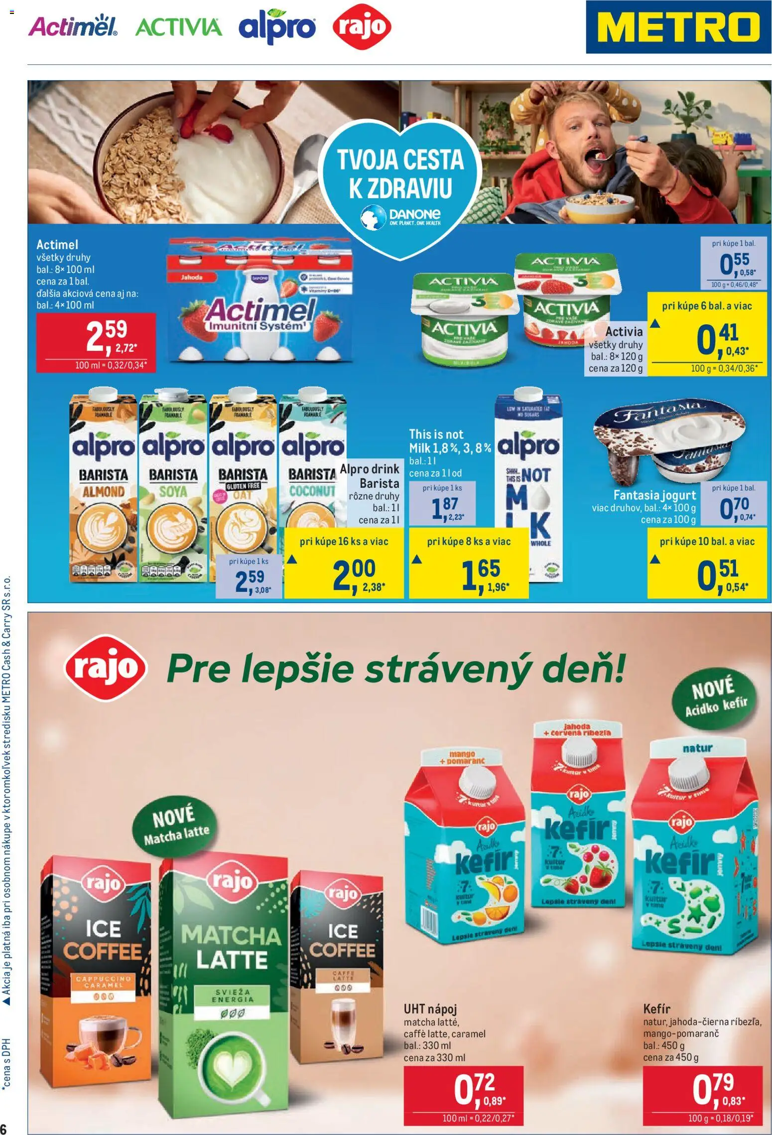 Nové Metro akcie – leták je platný od 26.08.2026 | Strana: 6 | Produkty: Barista, Mango, Actimel, Kefír