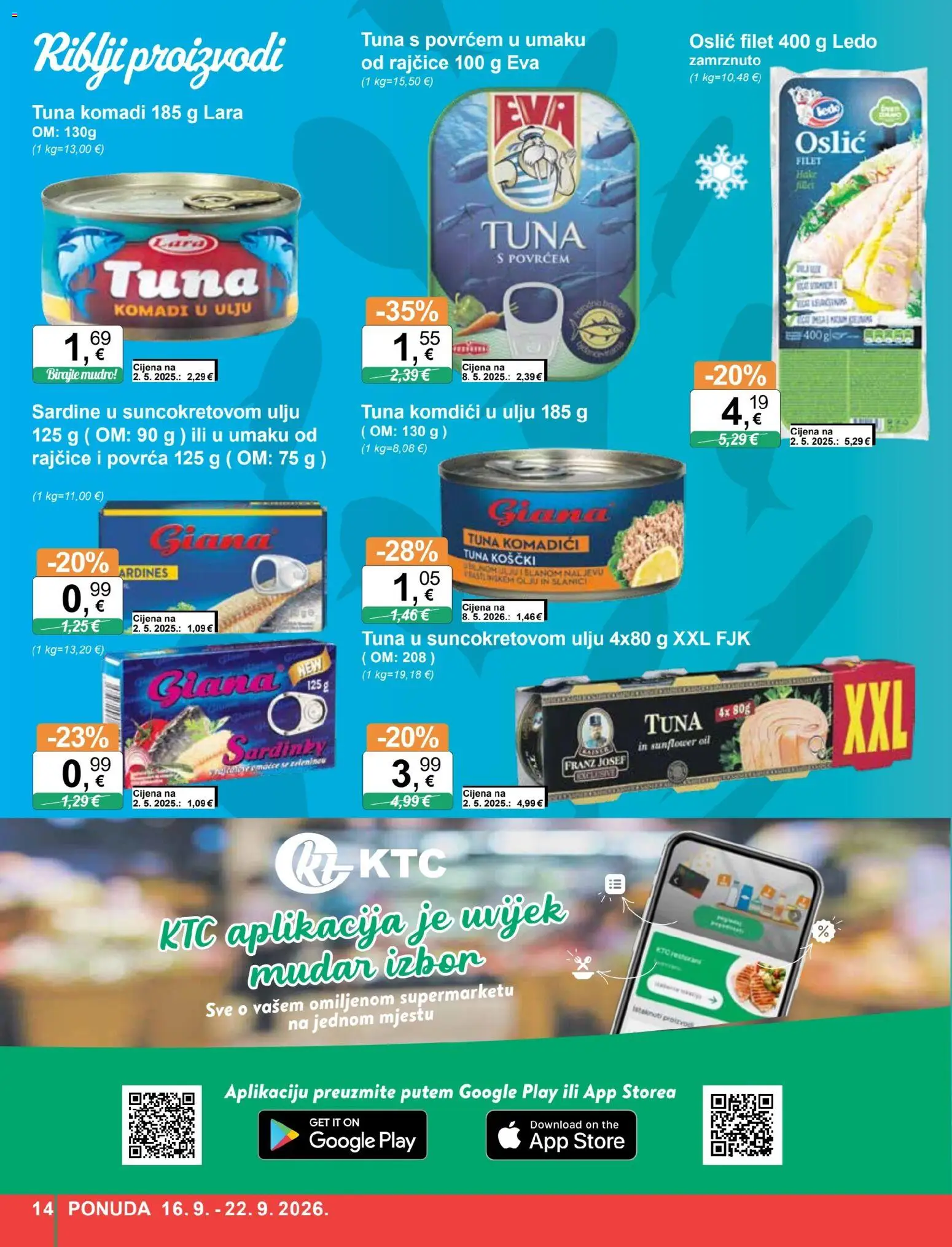 KTC katalog | vrijedi od 16.09.2026 | Stranica: 14 | Proizvodi: Rajčice, Oslić, Tuna, Sardine