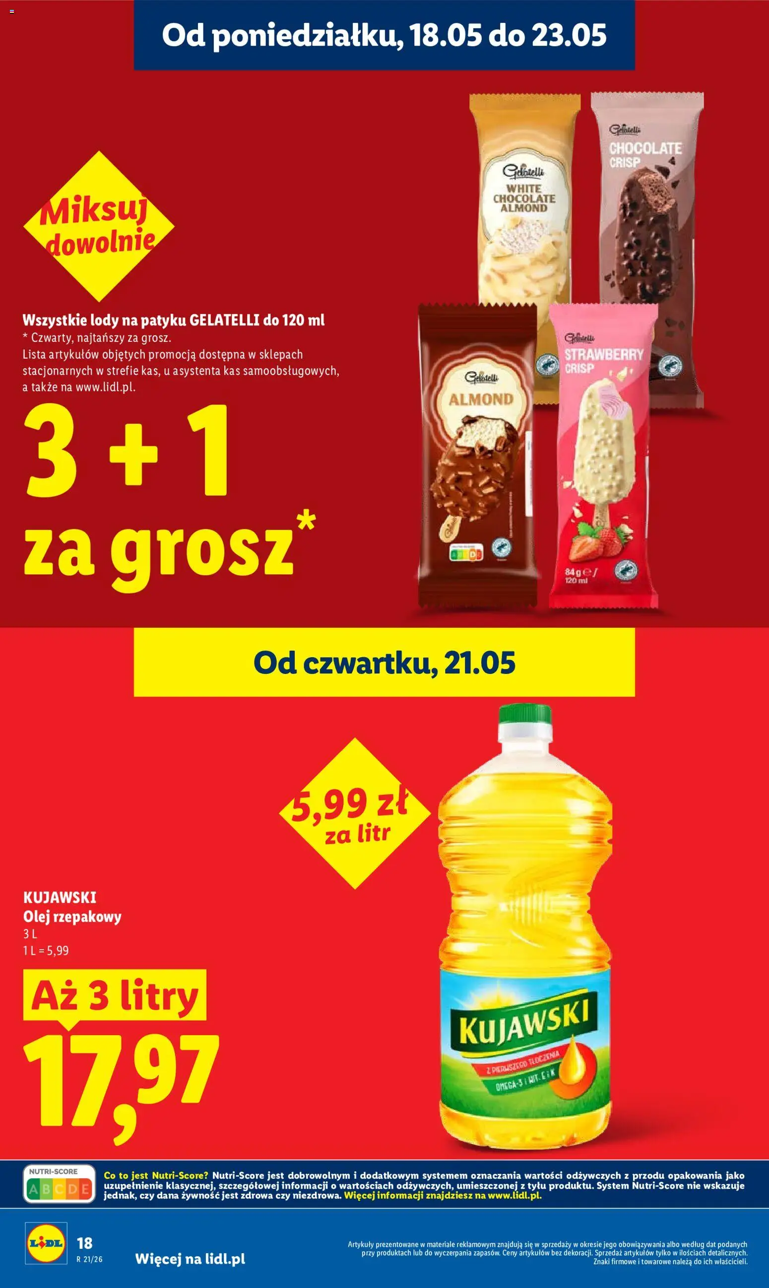 Lidl gazetka od 21.05.2026 | Strona: 18 | Produkty: Olej rzepakowy, Lody na patyku, Olej, Lody