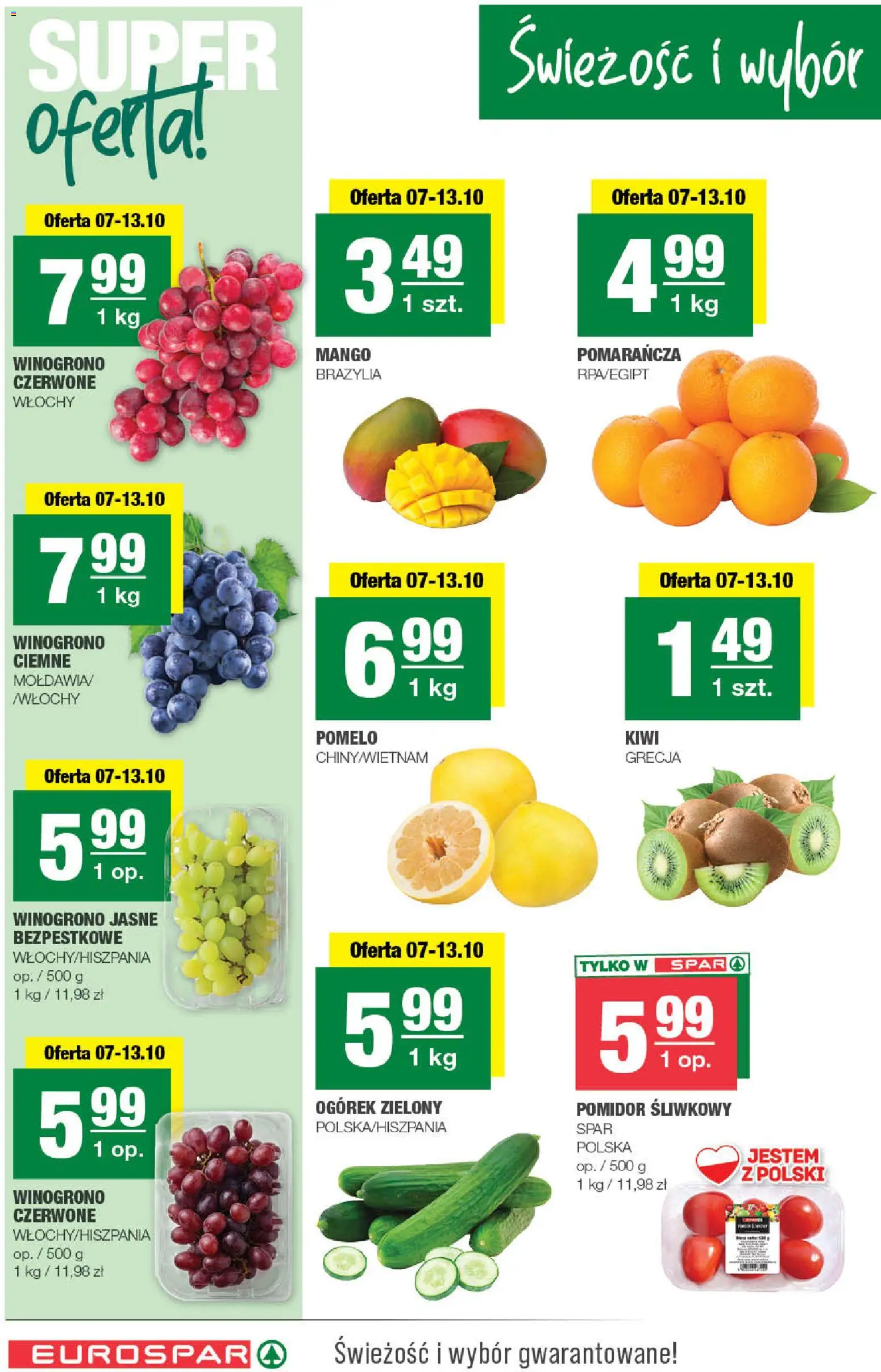 Spar gazetka - Eurospar od 07.10.2026 | Strona: 2 | Produkty: Mango, Pomidor śliwkowy, Winogrono, Pomelo