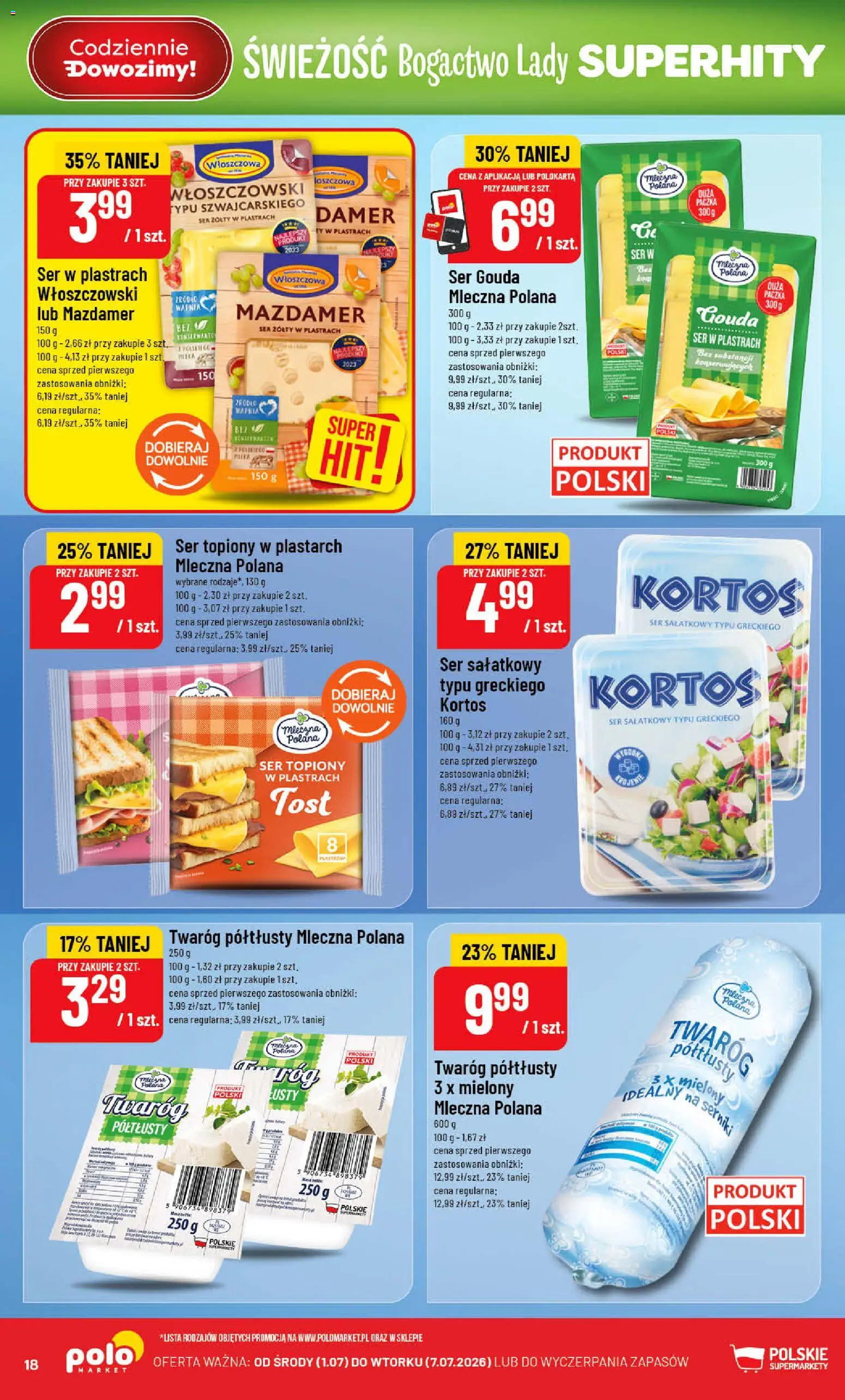 POLOmarket gazetka od 01.07.2026 | Strona: 18 | Produkty: Ser żółty, Ser topiony, Twaróg, Ser gouda