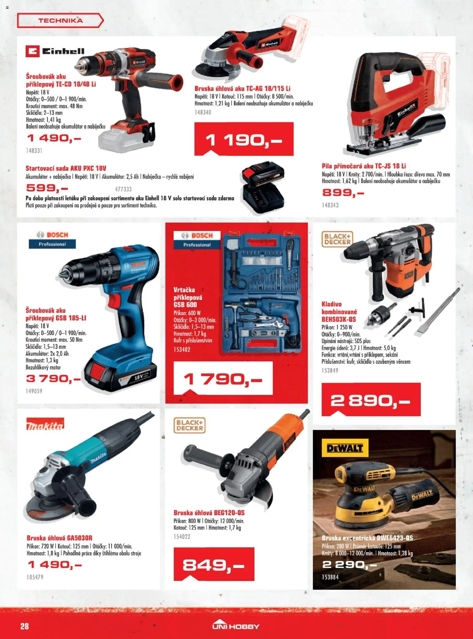 Uni Hobby leták od 29.10.2026 | Strana: 28 | Produkty: Dewalt, Kufr, Kladivo, Pila