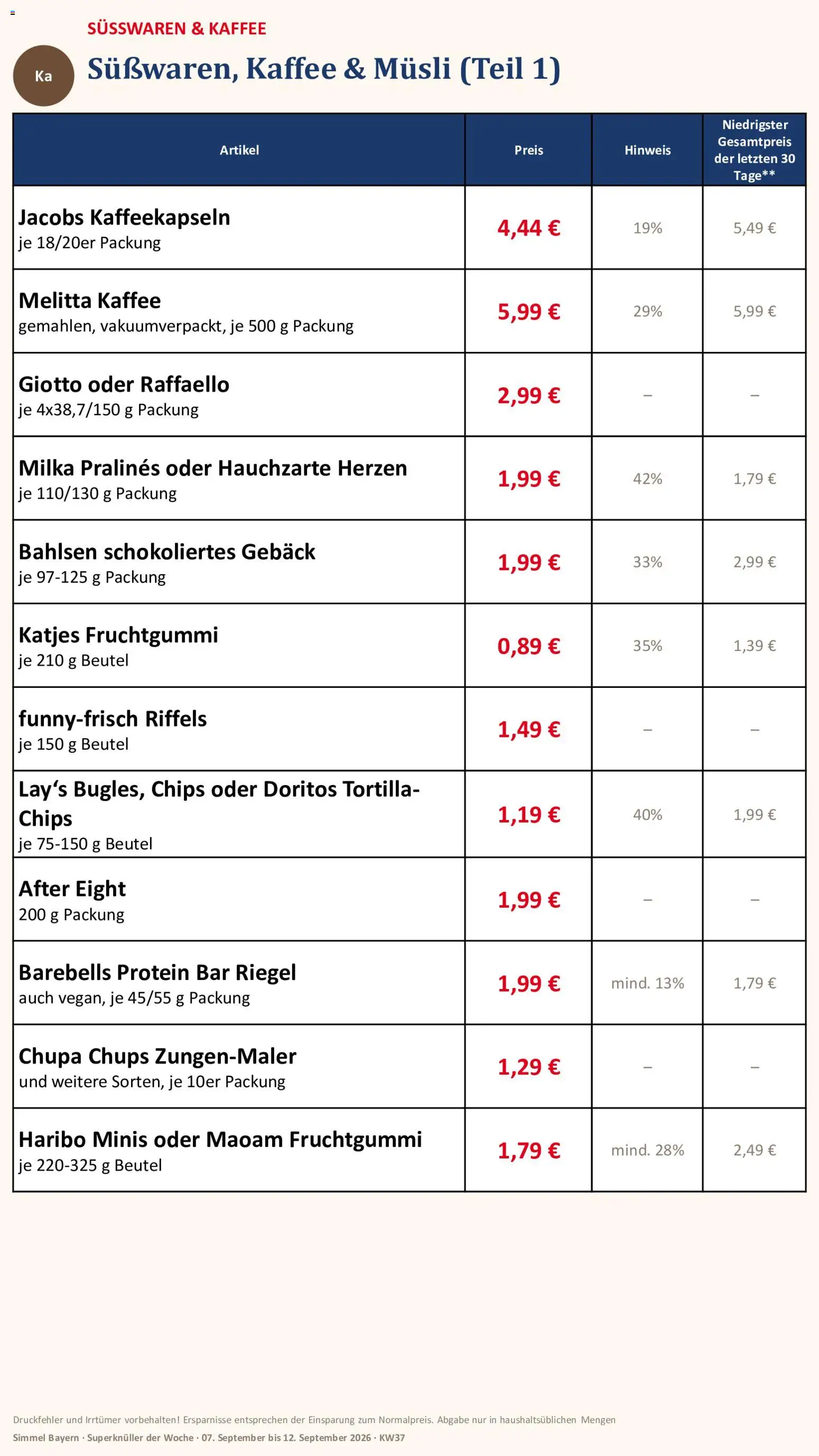 Simmel Bayern – gültig ab 07.09.2026 | Seite: 10 | Produkte: Musli, Haribo, Kaffee, Katjes