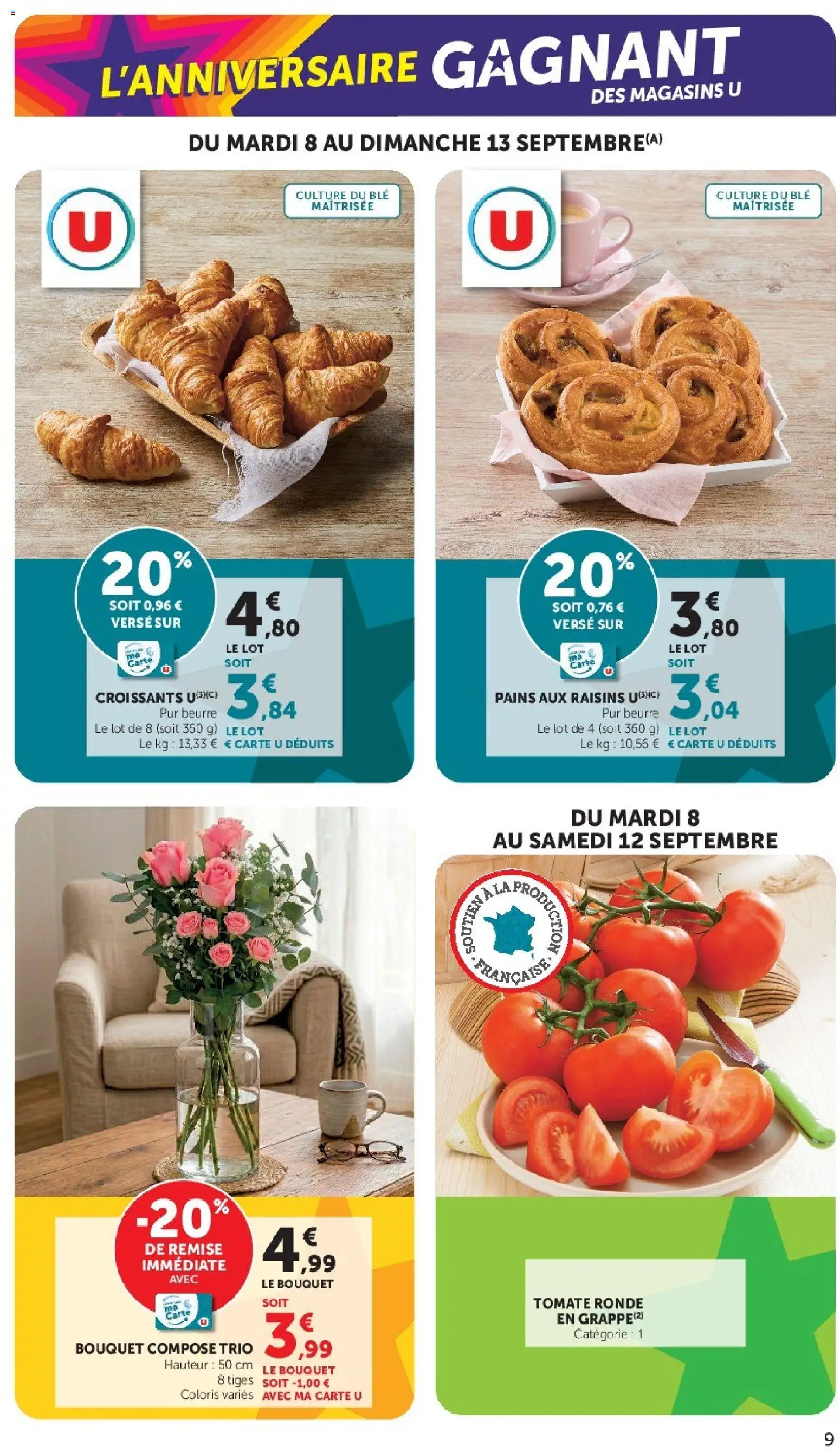 {H1} | Page: 9 | Produits: Tomate, Raisins, Beurre, Blé