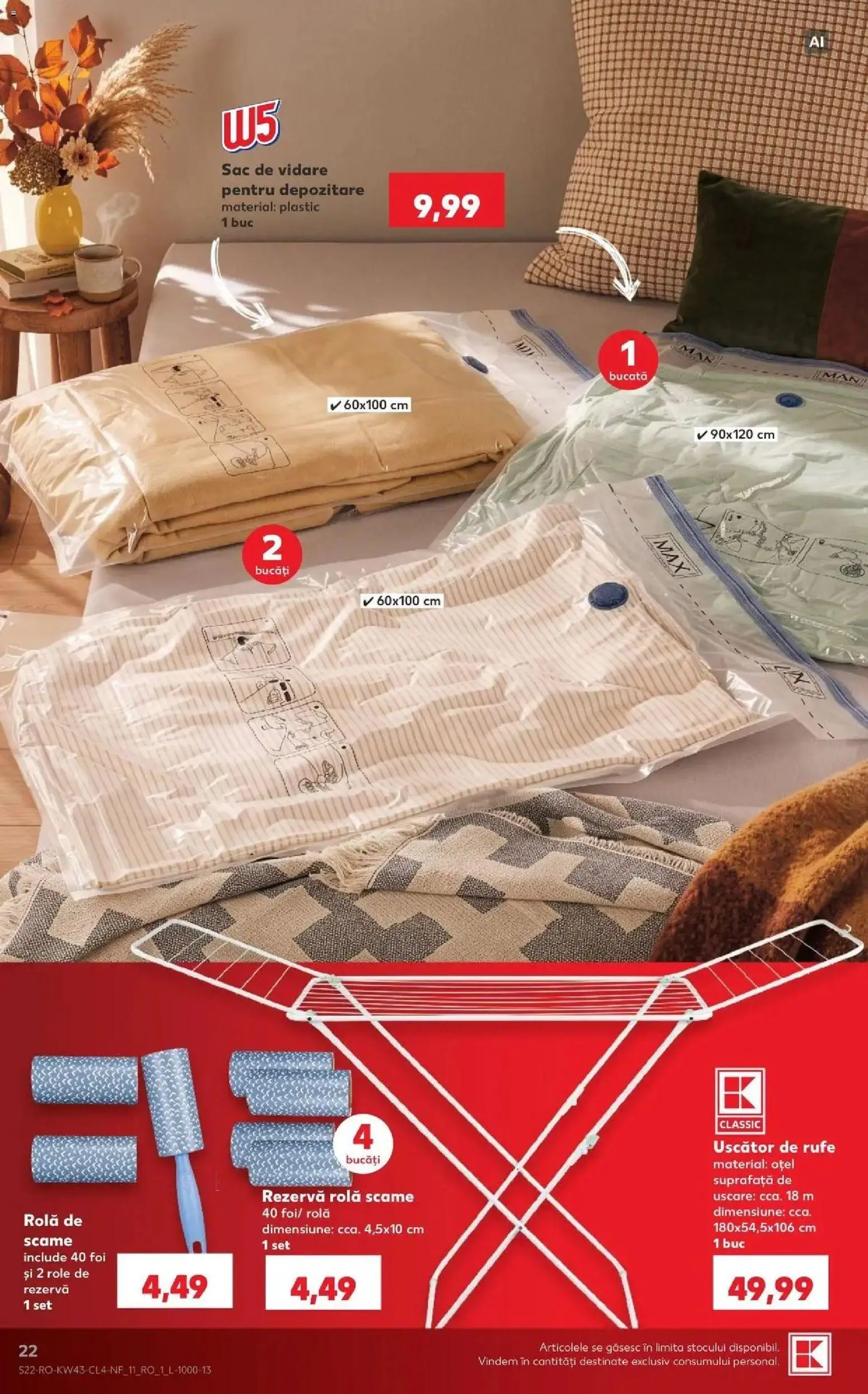 Noul catalog Kaufland – valabil de la 21.10.2026 | Pagină: 22 | Produse: Uscător, Uscător de Rufe, Role, Sac