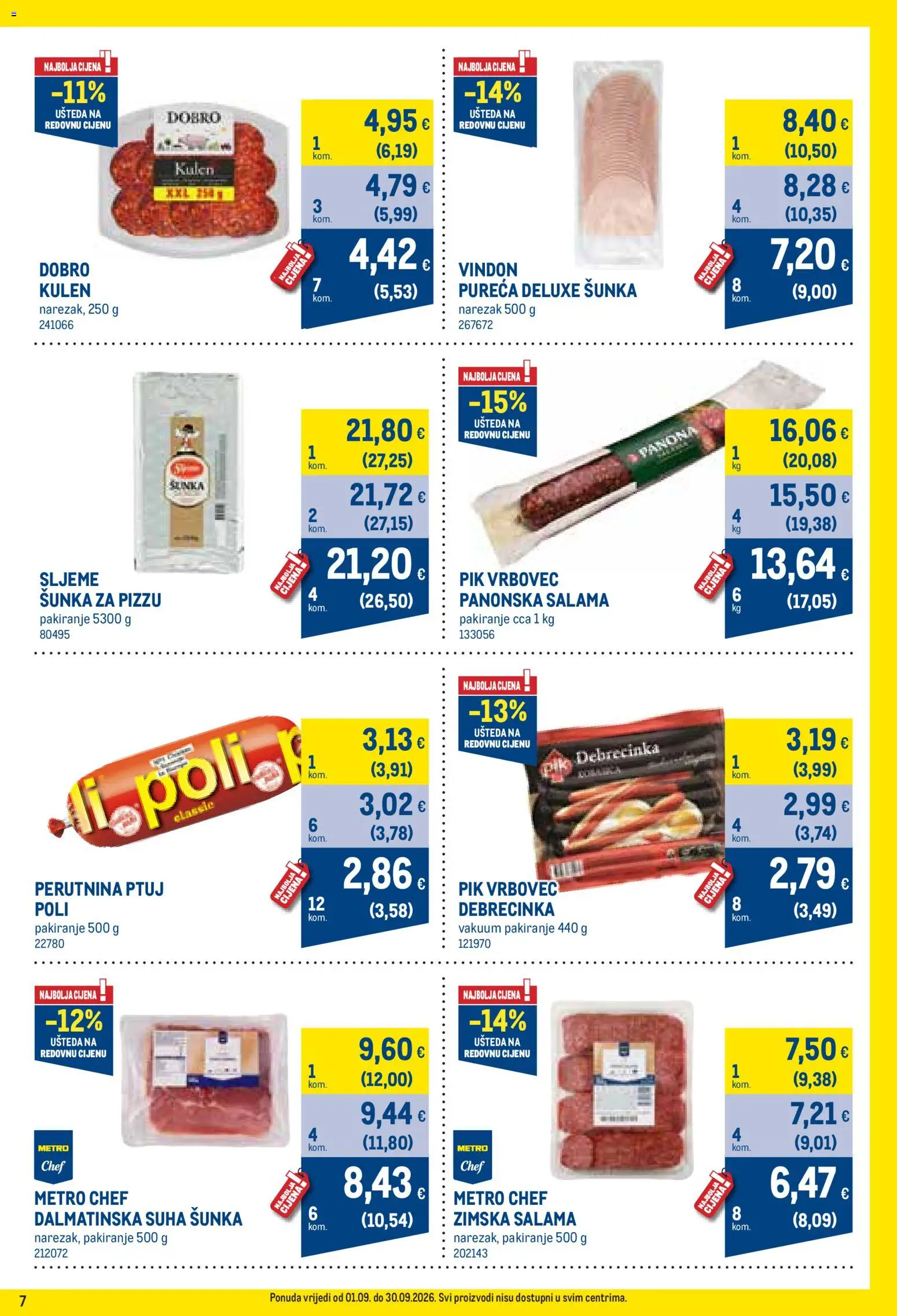 Metro katalog | vrijedi od 01.09.2026 | Stranica: 7 | Proizvodi: Salama, Šunka, Narezak, Perutnina Ptuj