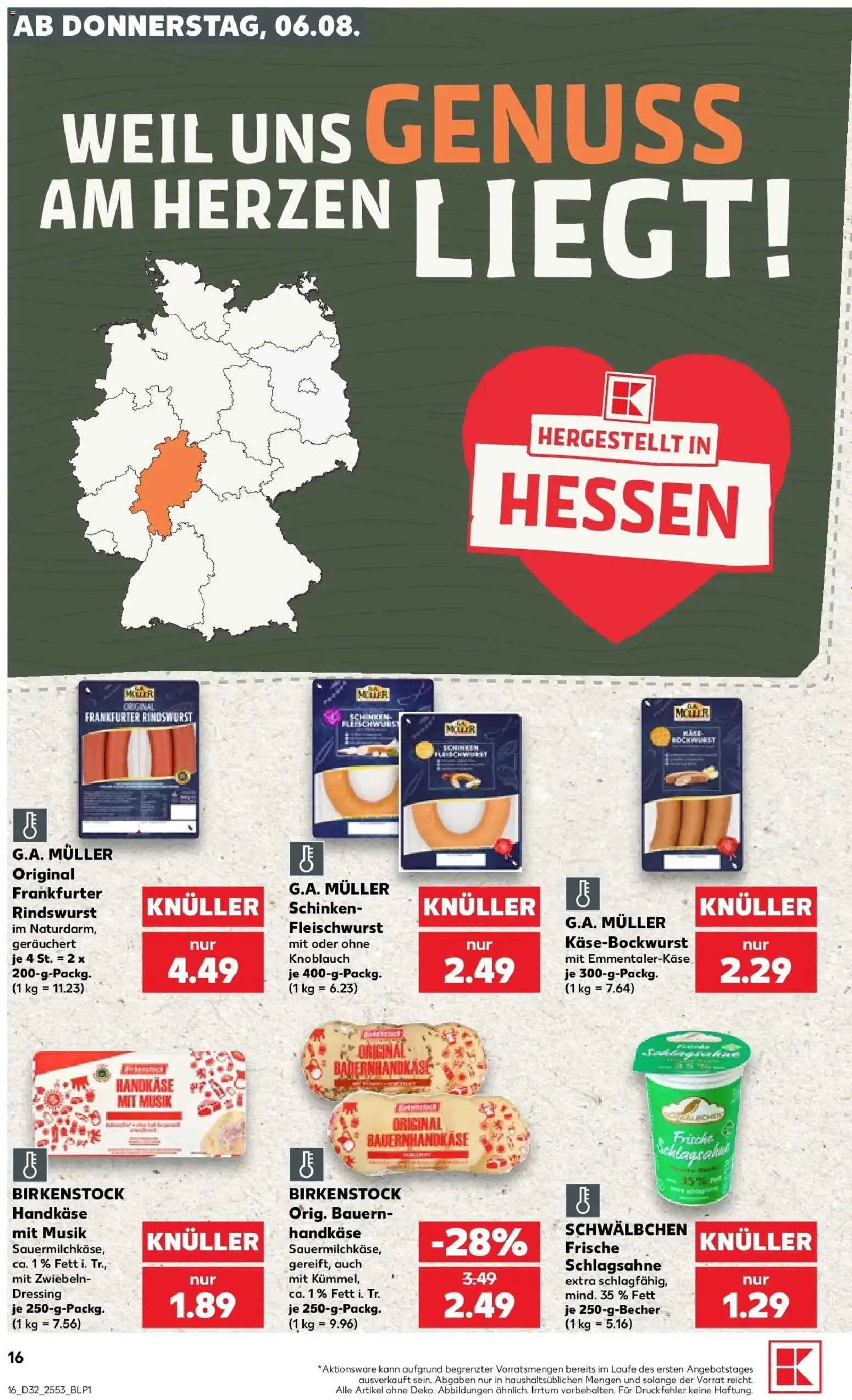 Prospekt Kaufland ab 06.08.2026 » Angebote Online zum Blättern | Seite: 16 | Produkte: Schlagsahne, Dressing, Zwiebeln, Knoblauch