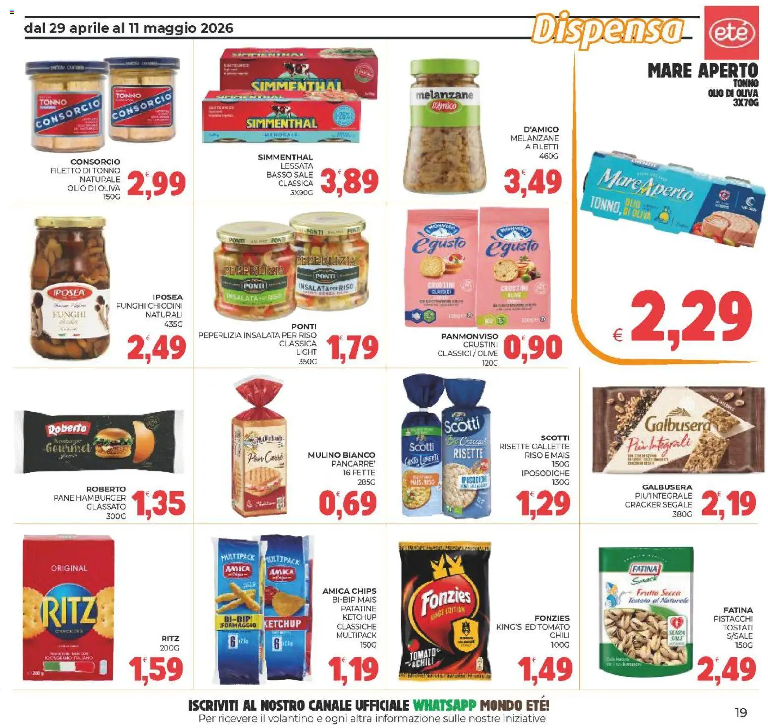 Volantino Eté del 29.04.2026 | Pagina: 19 | Prodotti: Crostini, Pistacchi, Hamburger, Insalata di riso