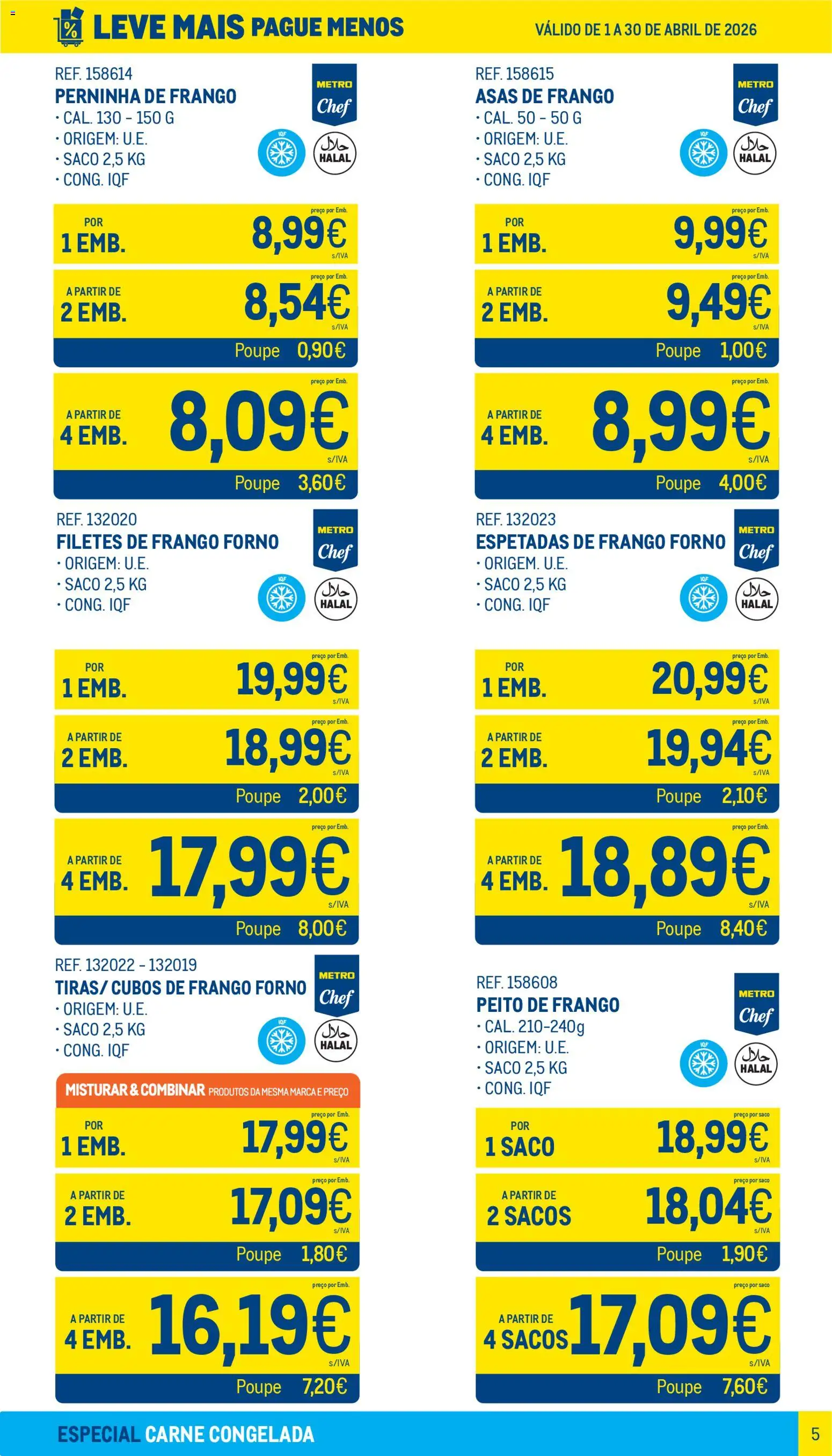 Makro Leve Mais Pague Menos - Carne Congelada │ válido de 01.04.2026 | Página: 5 | Produtos: Asas de frango, Peito de frango, Frango, Carne