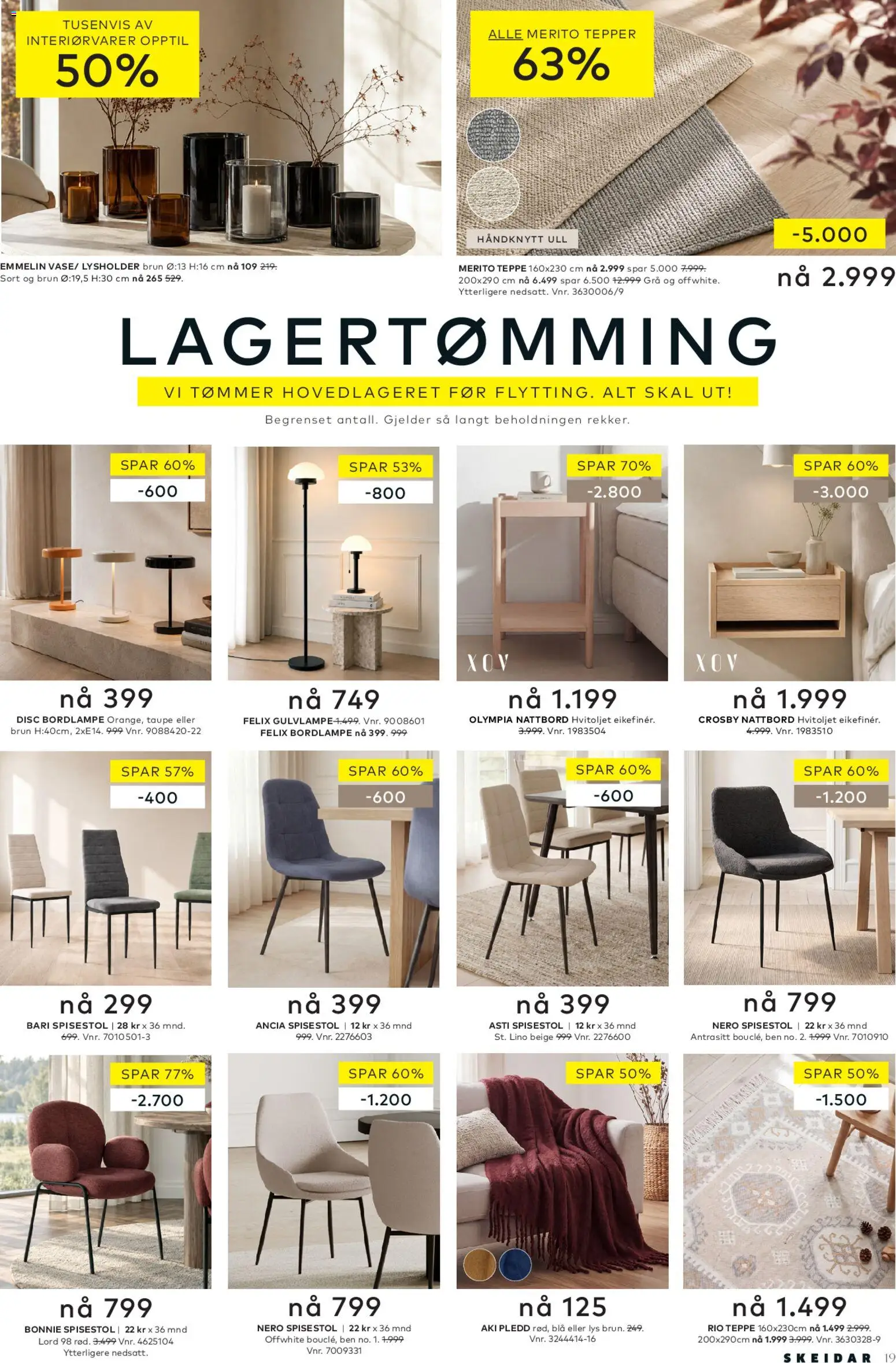{H1} | Side: 19 | Produkter: Tepper, Pledd, Spisestol, Bordlampe