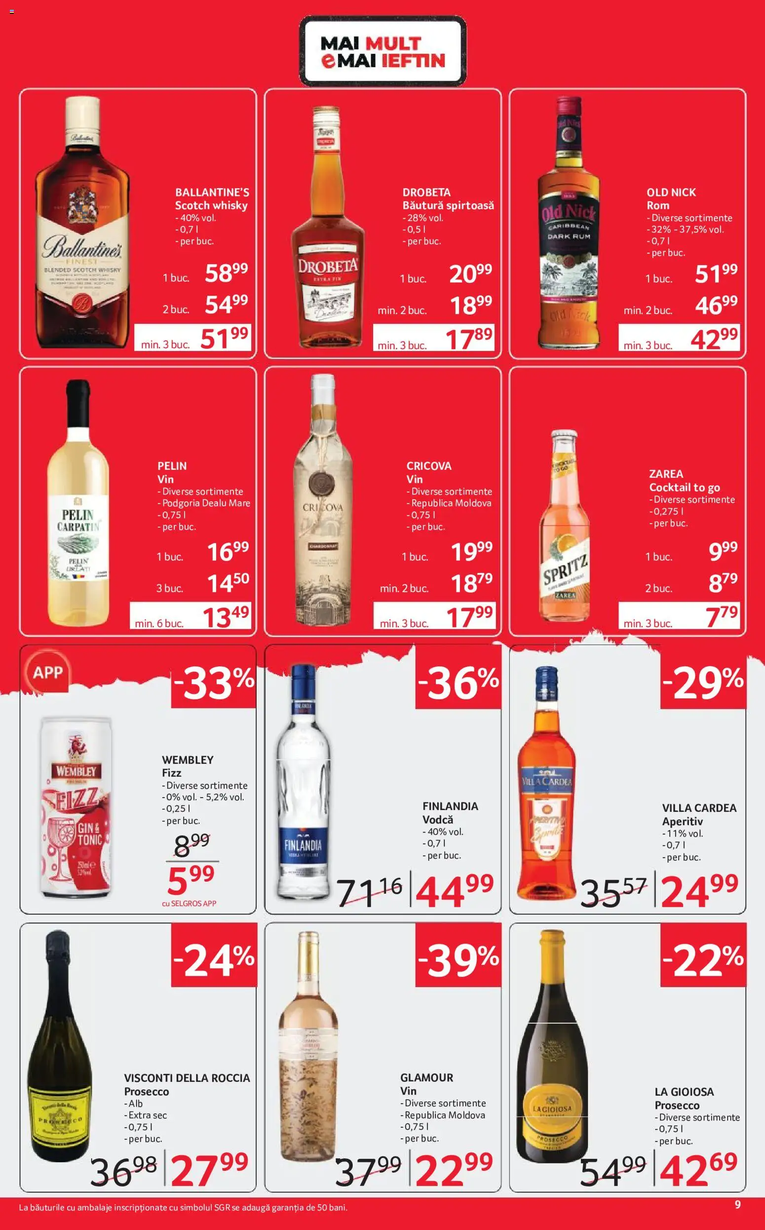 Noul catalog Selgros – valabil de la 26.06.2026 | Pagină: 9 | Produse: Su ısıtıcı, Prosecco, Cocktail, Gin