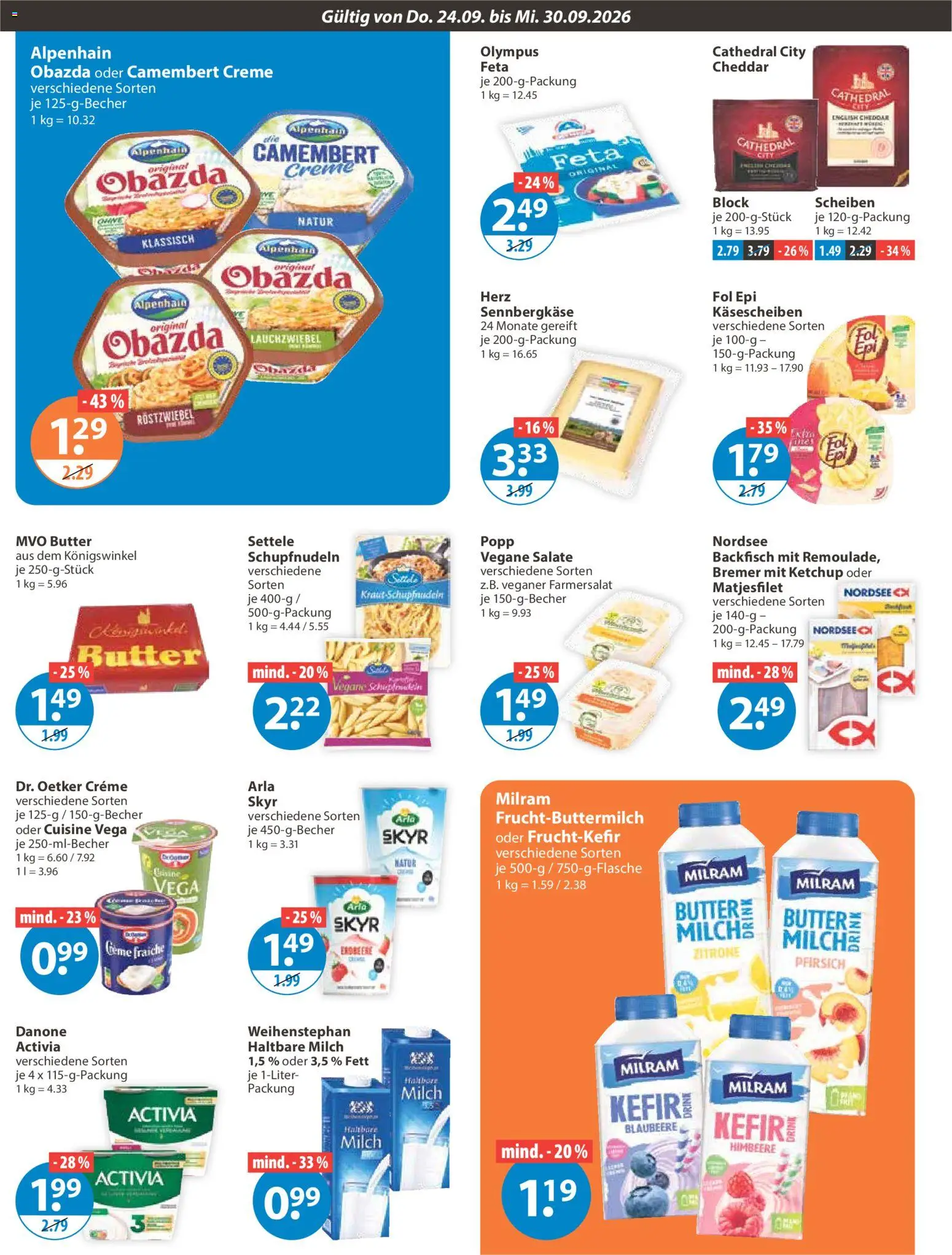 V-Markt Angebote – gültig ab 24.09.2026 | Seite: 6 | Produkte: Milch, Butter, Haltbare milch, Camembert