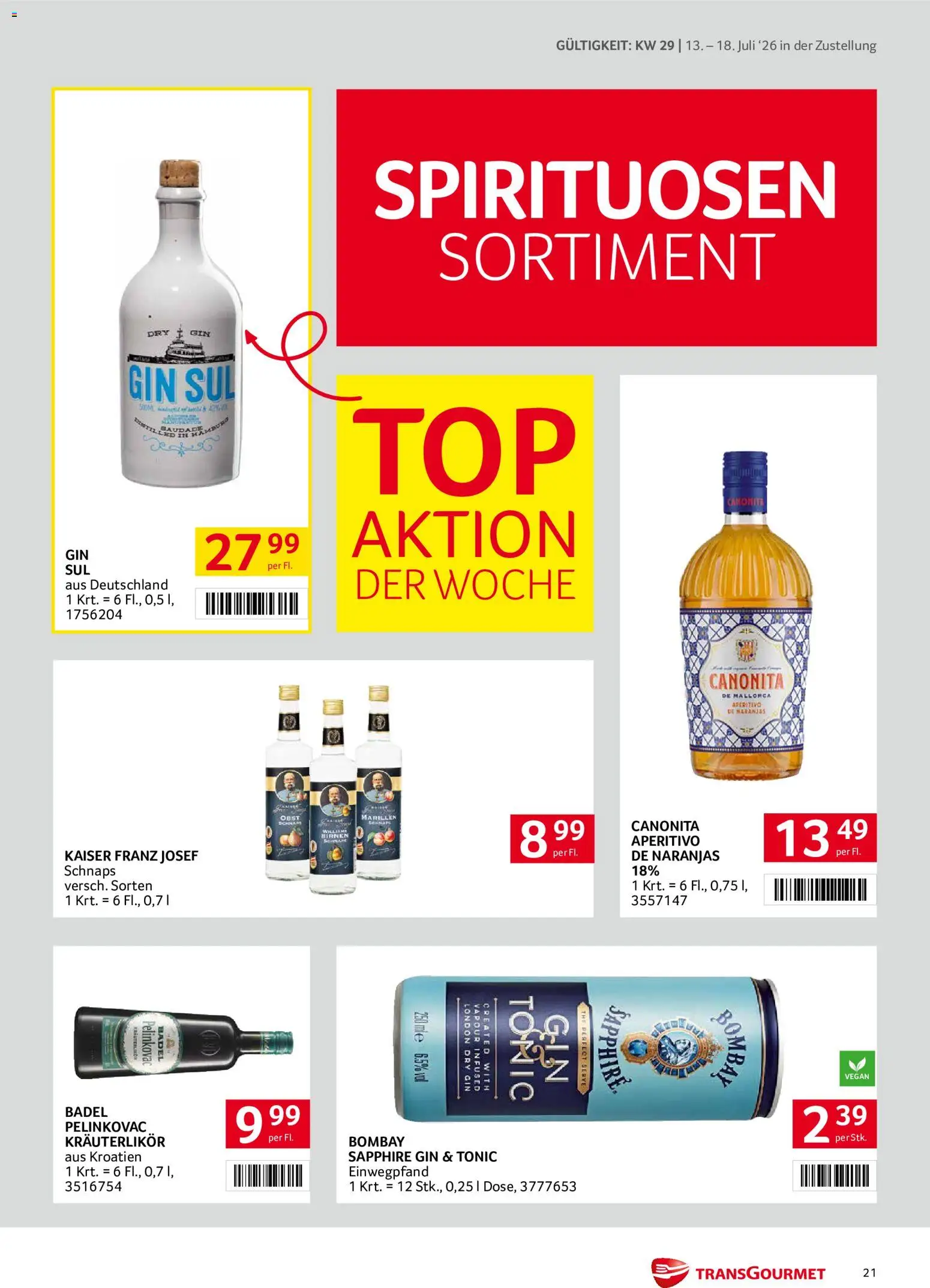 Transgourmet Zustellaktion gültig ab 13.07.2026 | Seite: 21 | Produkte: Gin, Obst