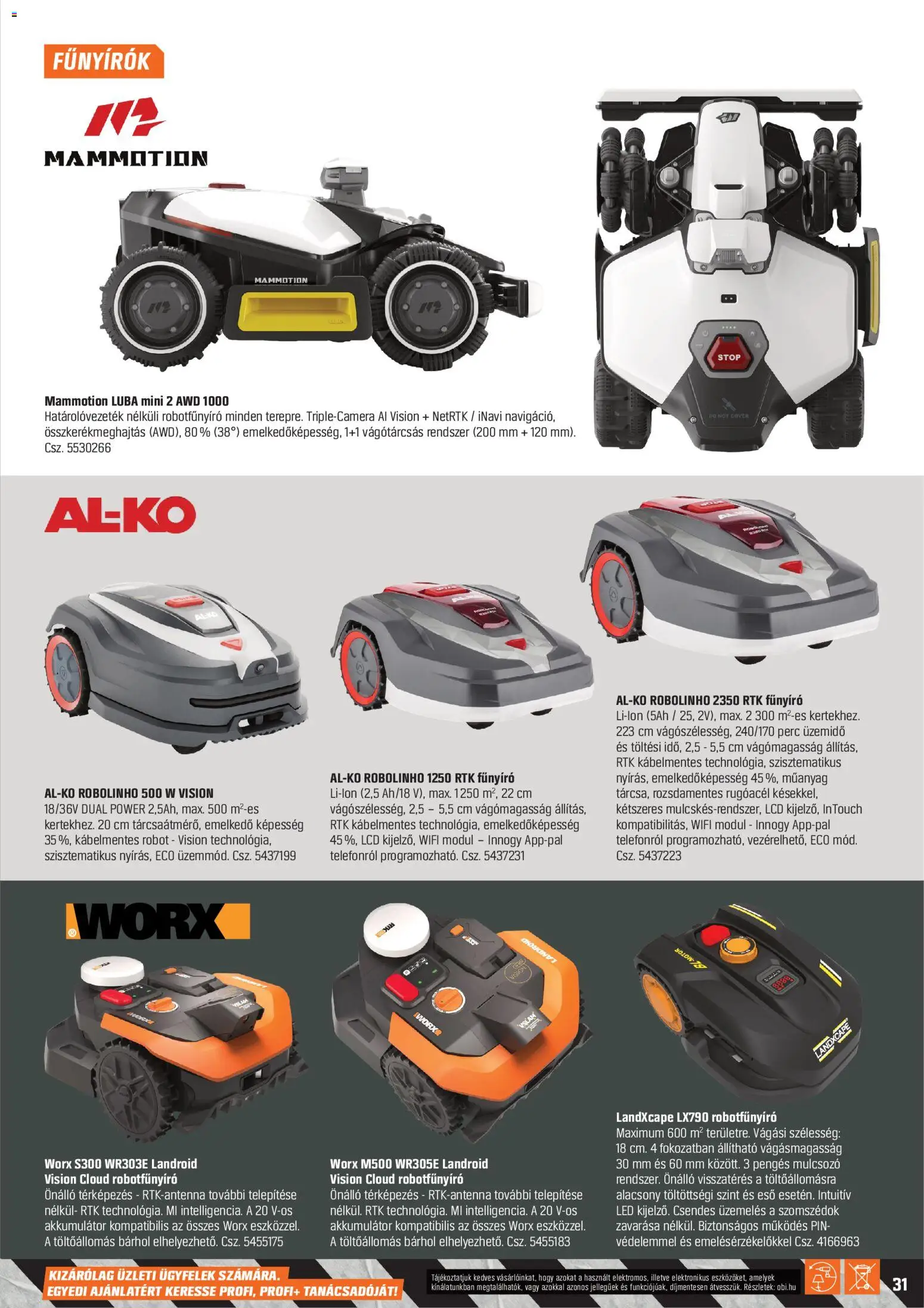OBI akciós ujság - amely érvényes a következő dátumtól: 17.03.2026 | Oldal: 31 | Termékek: Robot, Akkumulátor, Fűnyíró