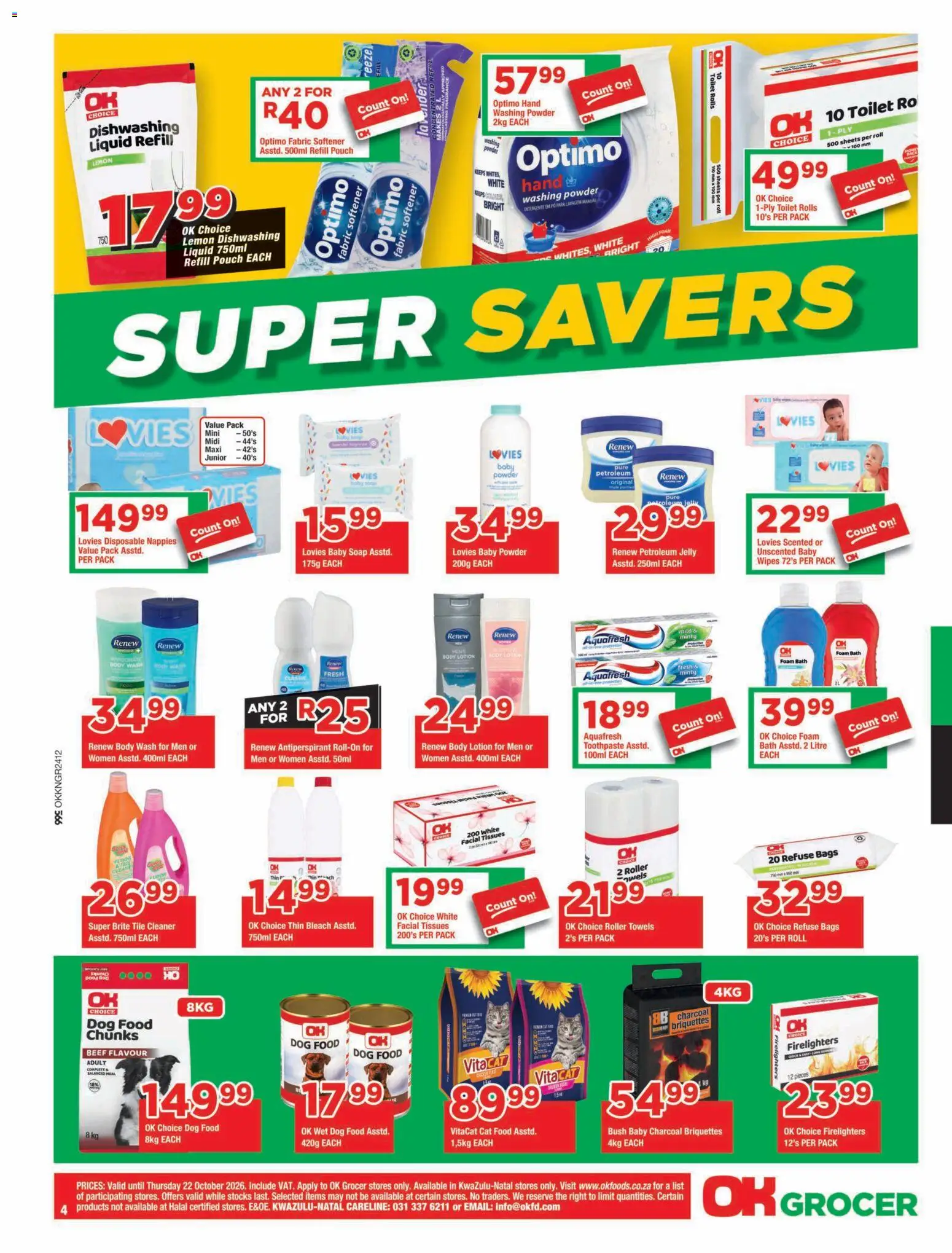 New OK Foods catalogue – valid from 14/10/2026 | Page: 4 | Products: Refuse bags, Foam, Cat food, Lotion