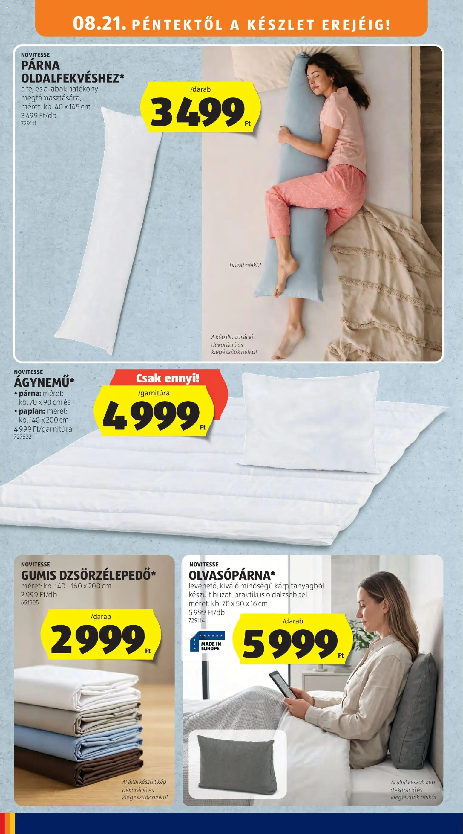 Aldi akciós ujság - amely érvényes a következő dátumtól: 2026.08.21. | Oldal: 38 | Termékek: Paplan, Párna, Dekoráció