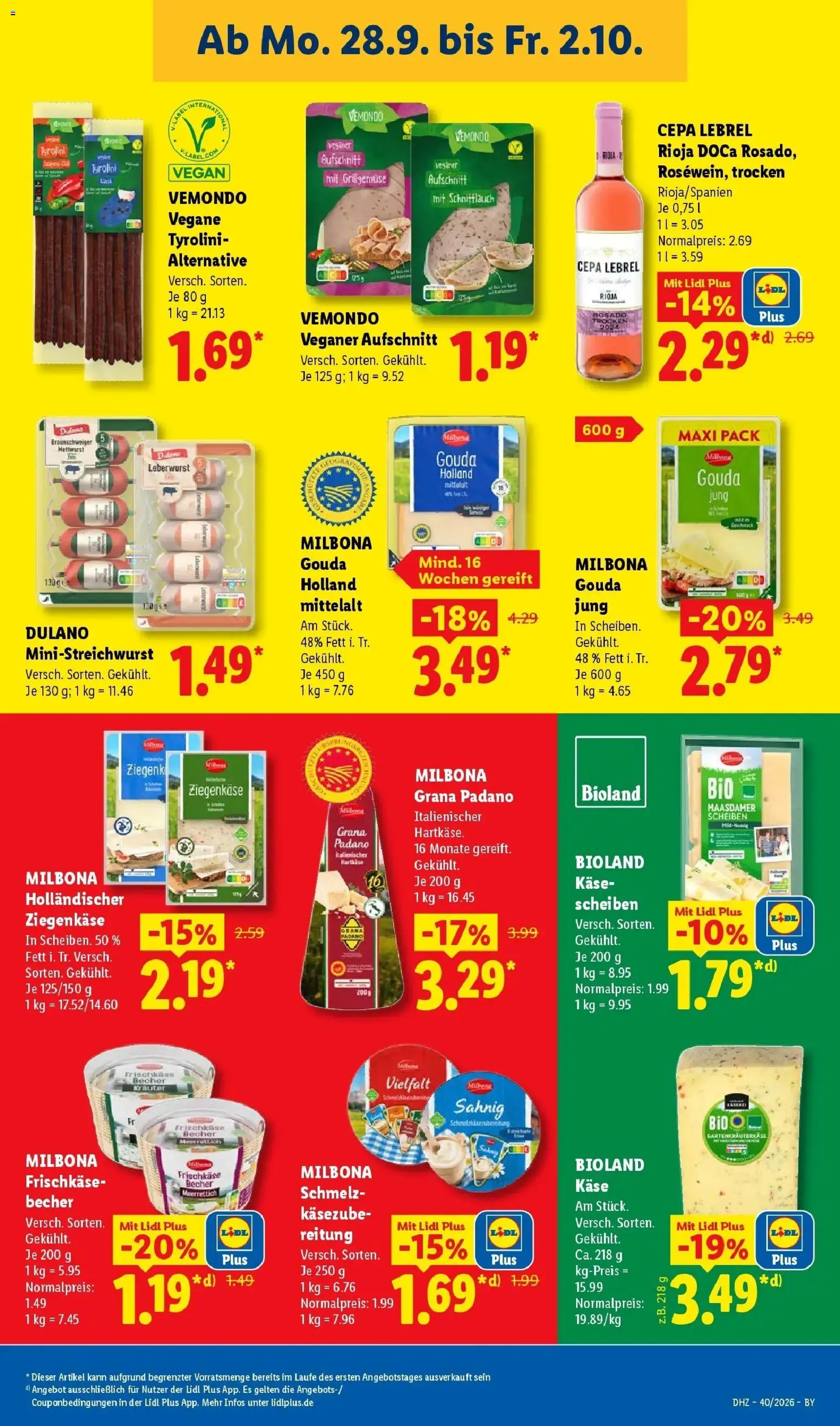 Lidl Prospekt Ottobrunn (ab 28.09.2026) zum Blättern » Angebote | Seite: 19 | Produkte: Käse, Gouda, Ziegenkäse, Frischkase