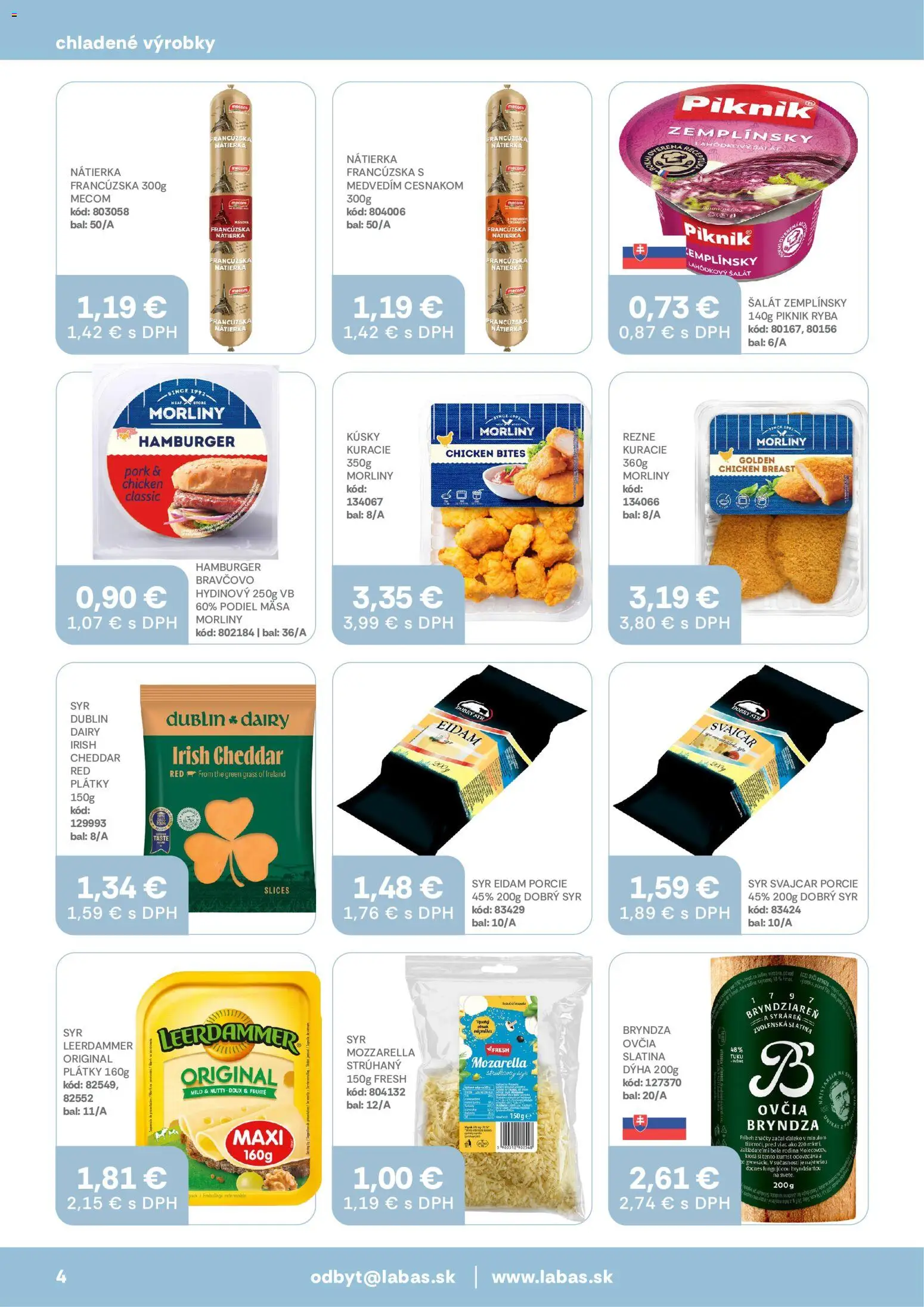 Nové Labaš akcie – leták je platný od 25.08.2026 | Strana: 4 | Produkty: Cheddar, Eidam, Hamburger, Rezne