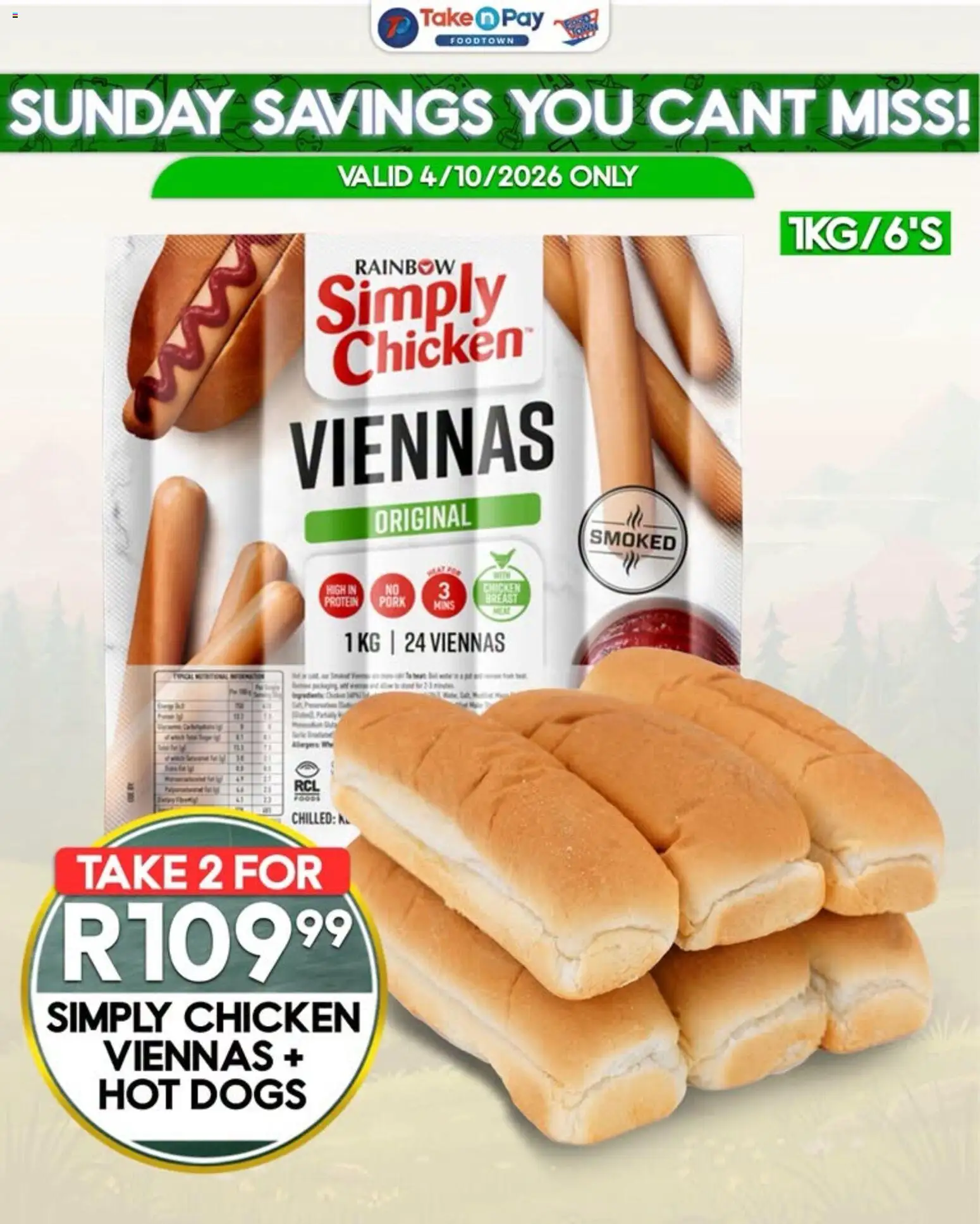 New Take n Pay catalogue – valid from 04/10/2026 | Page: 2 | Products: Protein, Chicken, Hot dogs