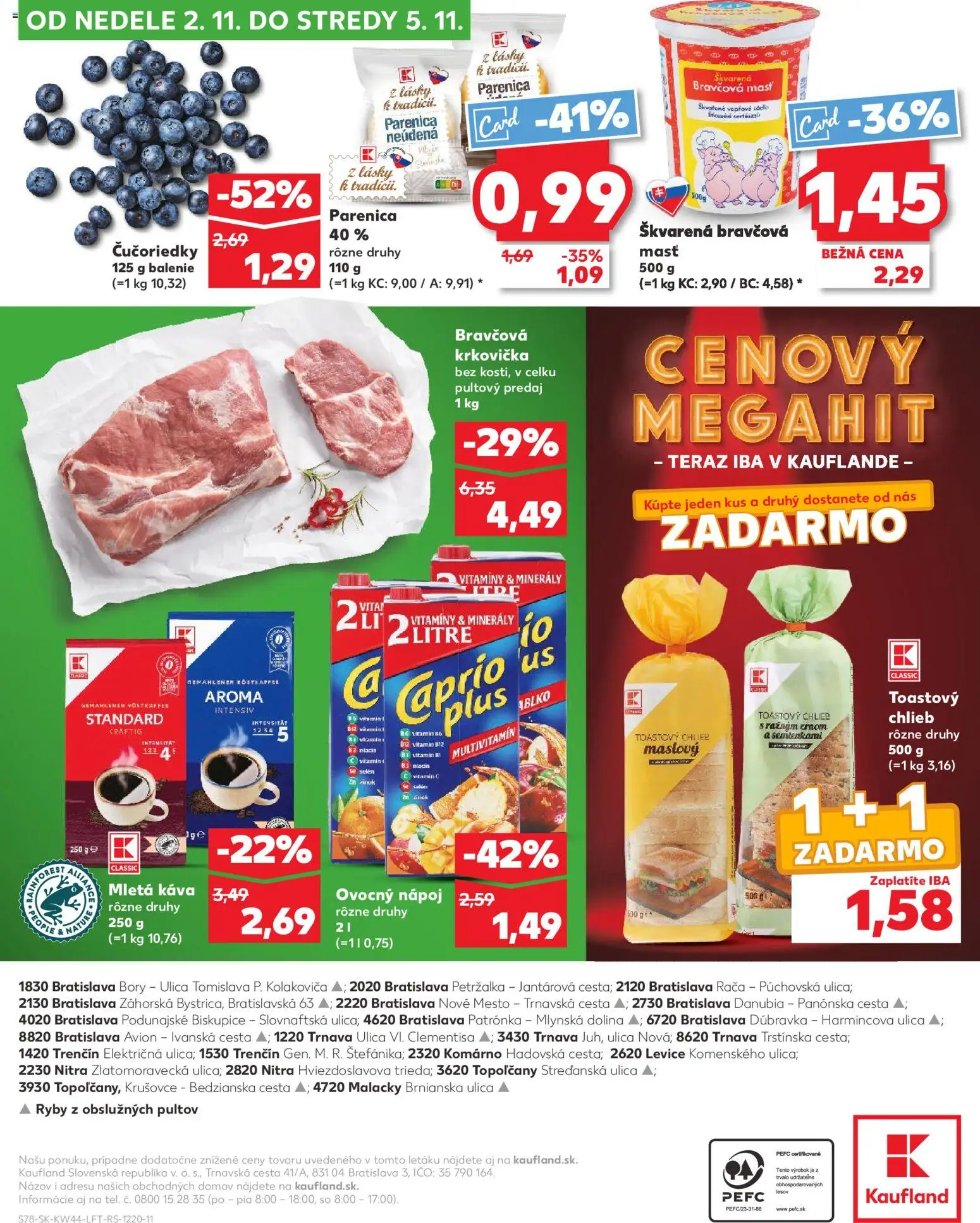 Nové Kaufland akcie – leták je platný od 30.10.2025 | Strana: 78 | Produkty: Káva, Ryby, Krkovička, Čučoriedky