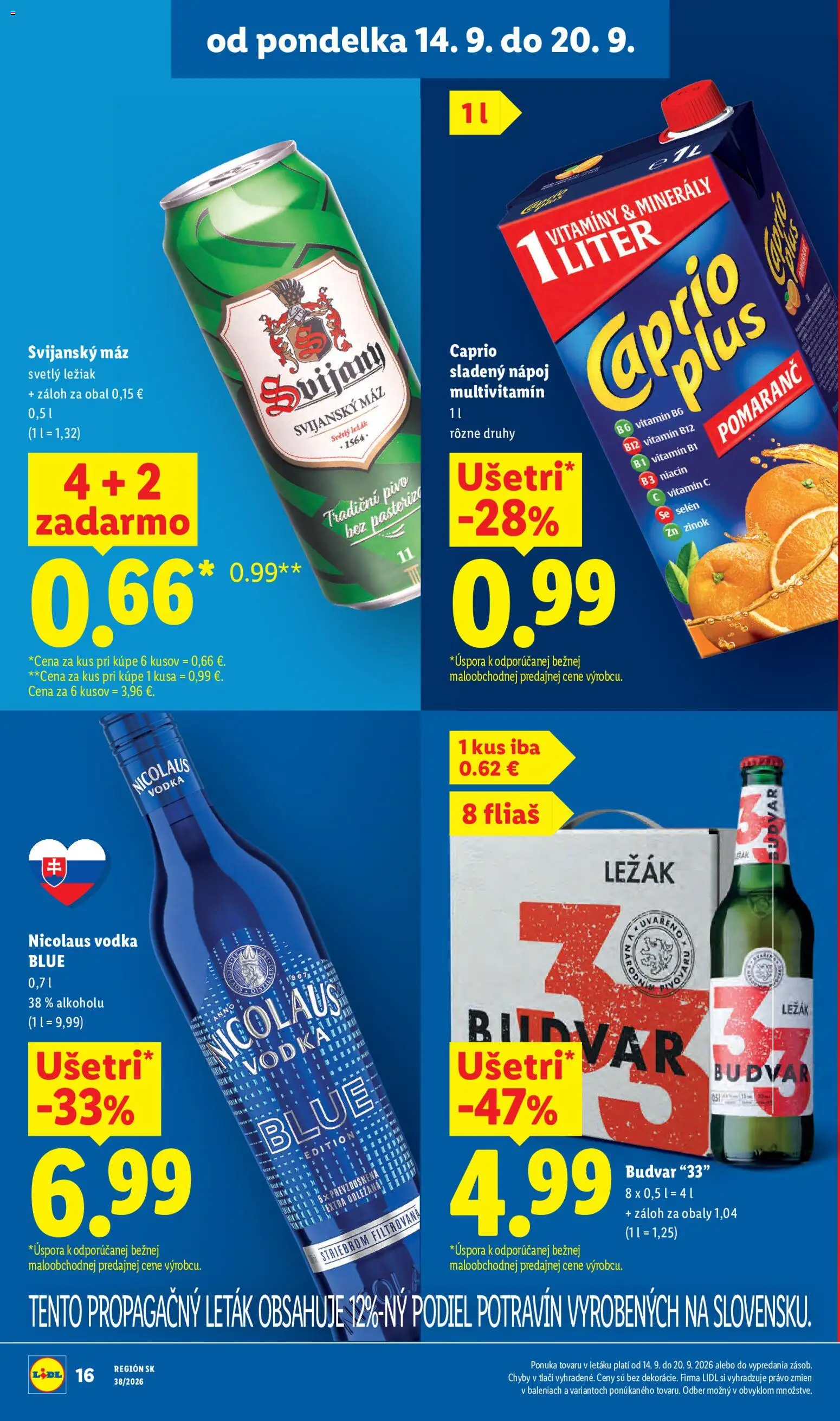 Nové Lidl akcie – leták je platný od 14.09.2026 | Strana: 22 | Produkty: Multivitamín, Pivo, Budvar, Svijany