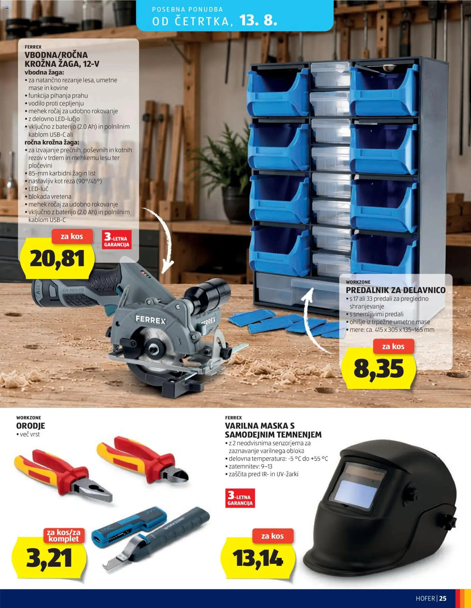 Novi Hofer katalog ponudbe – veljaven od 05.08.2026 | Stran: 25 | Izdelki: Predalnik, Orodje, Kos, Krožna žaga