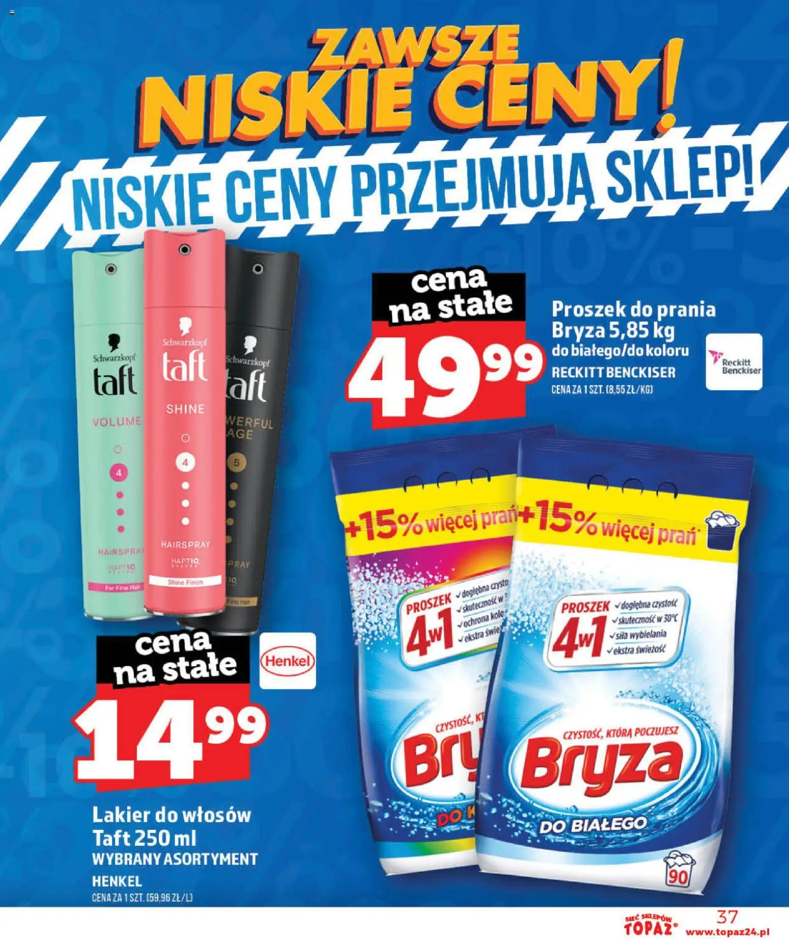Topaz gazetka - Otwarcie Stoczek Łukowski od 30.05.2026 | Strona: 37 | Produkty: Lakier do włosów, Proszek do prania