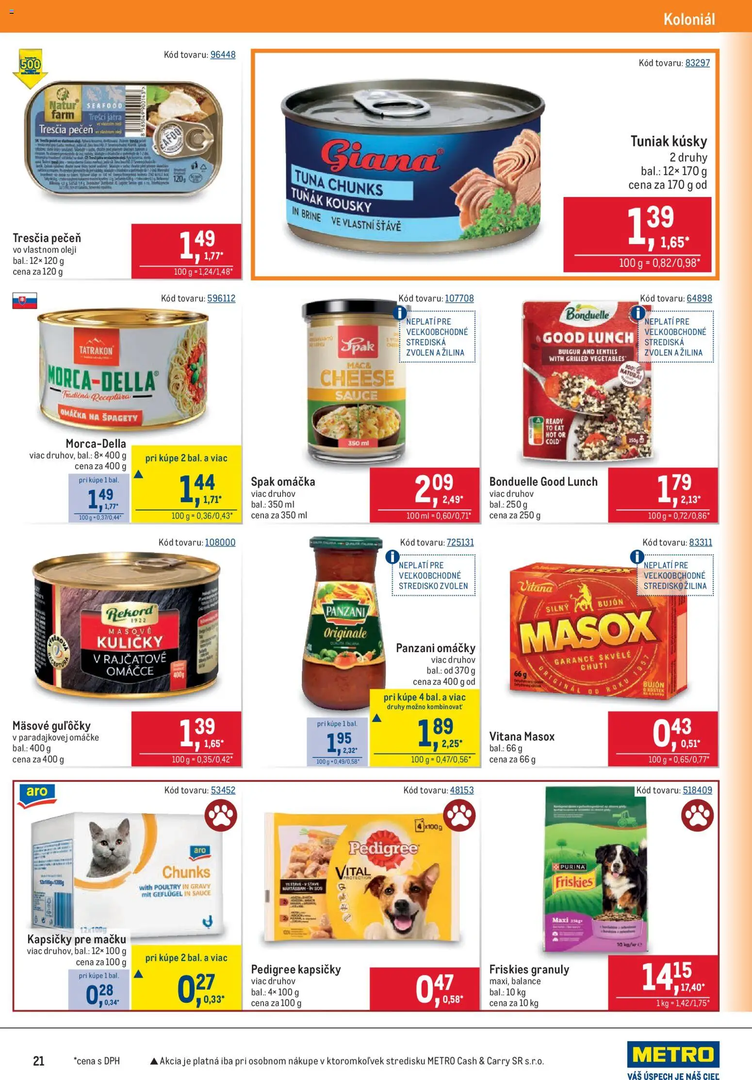 Nové Metro akcie – leták je platný od 17.06.2026 | Strana: 21 | Produkty: Tuniak, Friskies, Bujón, Masox