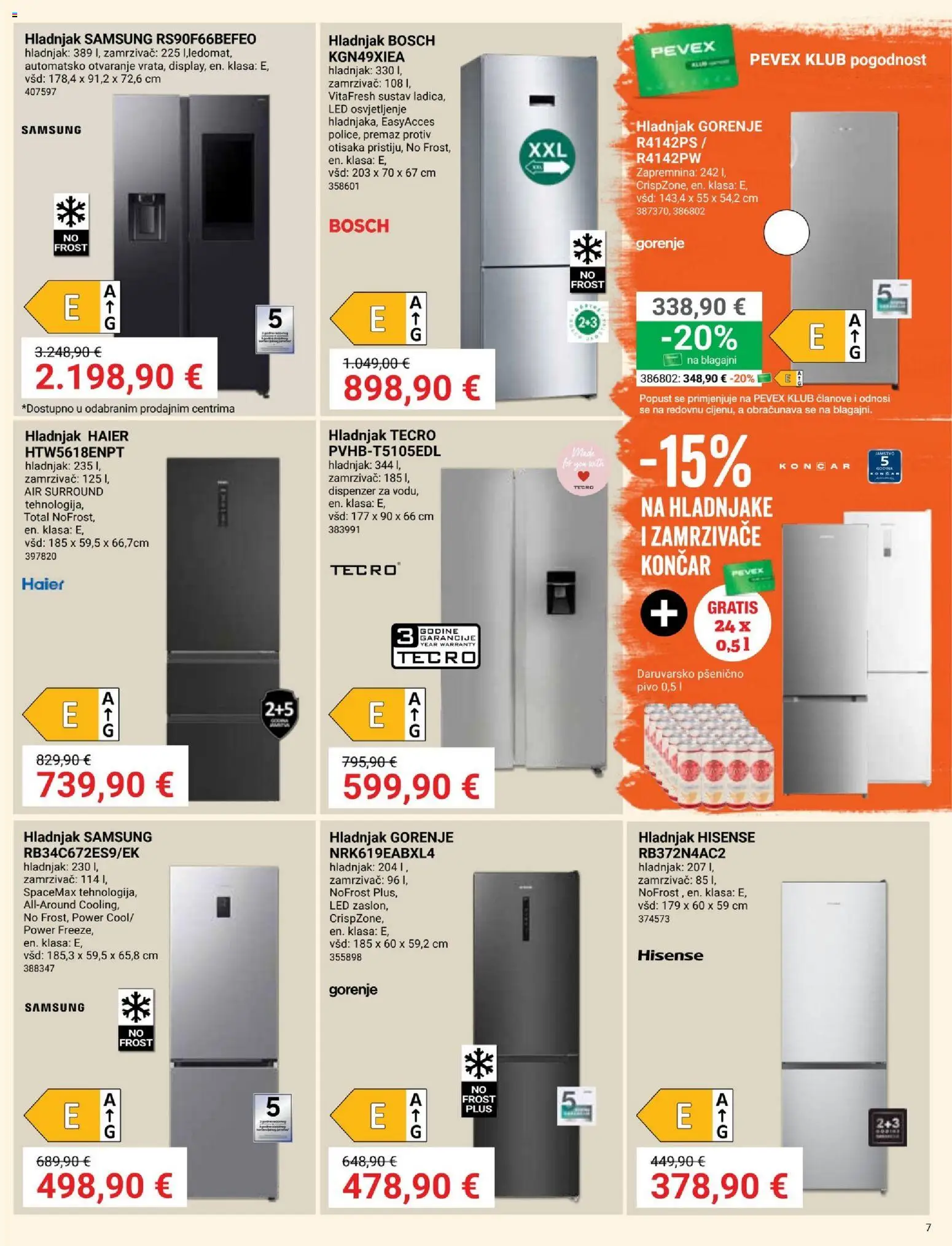 Pevex katalog | vrijedi od 03.04.2026 | Stranica: 7 | Proizvodi: Pivo, Hladnjak, Zamrzivač
