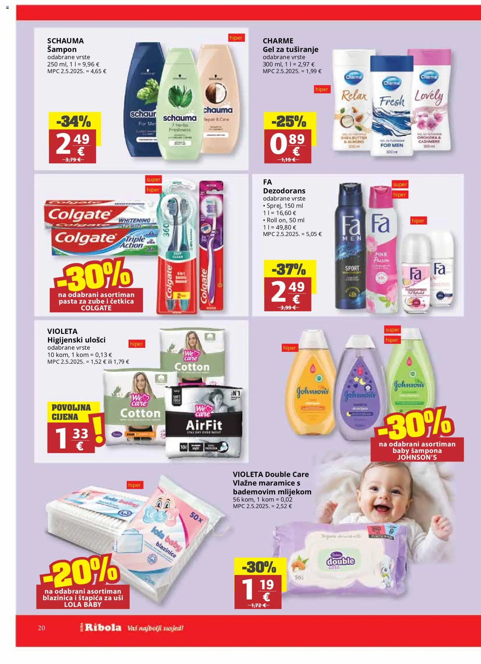 Ribola katalog | vrijedi od 10.06.2026 | Stranica: 20 | Proizvodi: Higijenski ulošci, Šampon, Pasta za zube, Violeta