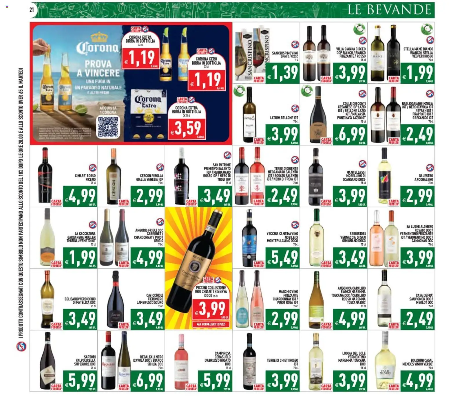 Volantino PIM Supermercati del 12/08/2026 | Pagina: 21 | Prodotti: Birra, Vino, Corona Extra, Lambrusco