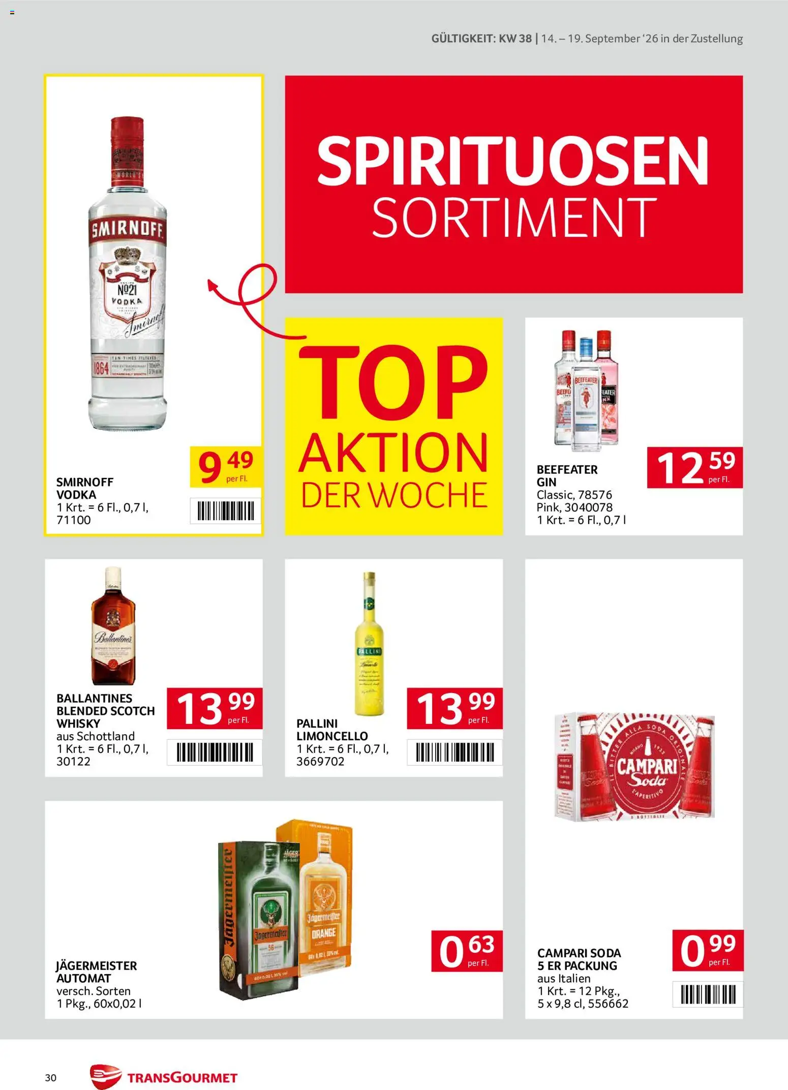 Transgourmet Zustellaktion gültig ab 14.09.2026 | Seite: 30 | Produkte: Campari, Ballantines