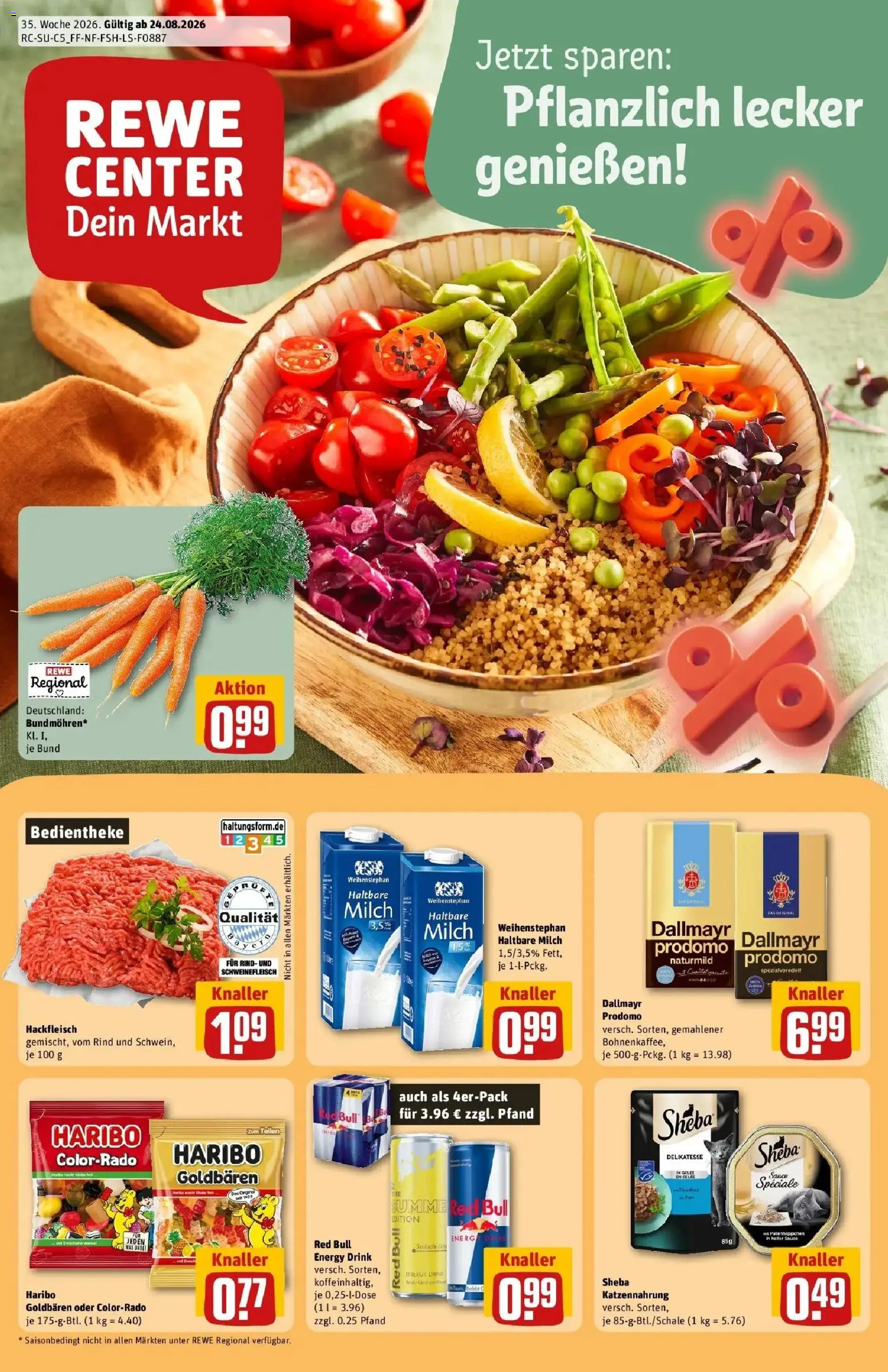REWE Prospekt ab 24.08.2026 zum Blättern » Angebote | Seite: 1 | Produkte: Haribo, Dallmayr, Schweinefleisch, Hackfleisch