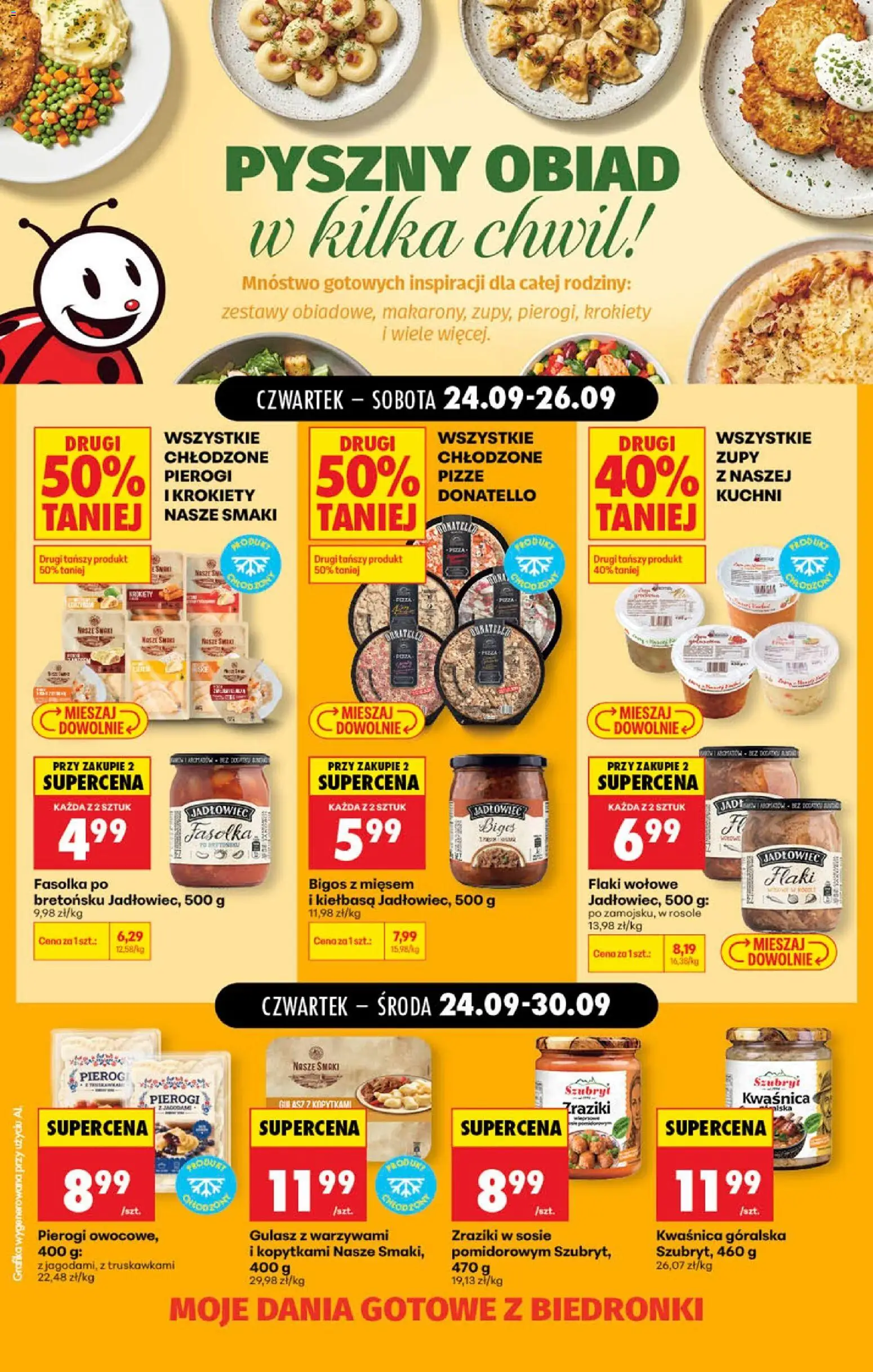 Biedronka gazetka - Szybki lunch od 24.09.2026 | Strona: 4 | Produkty: Kiełbasa, Fasolka po bretońsku, Krokiety, Dania gotowe