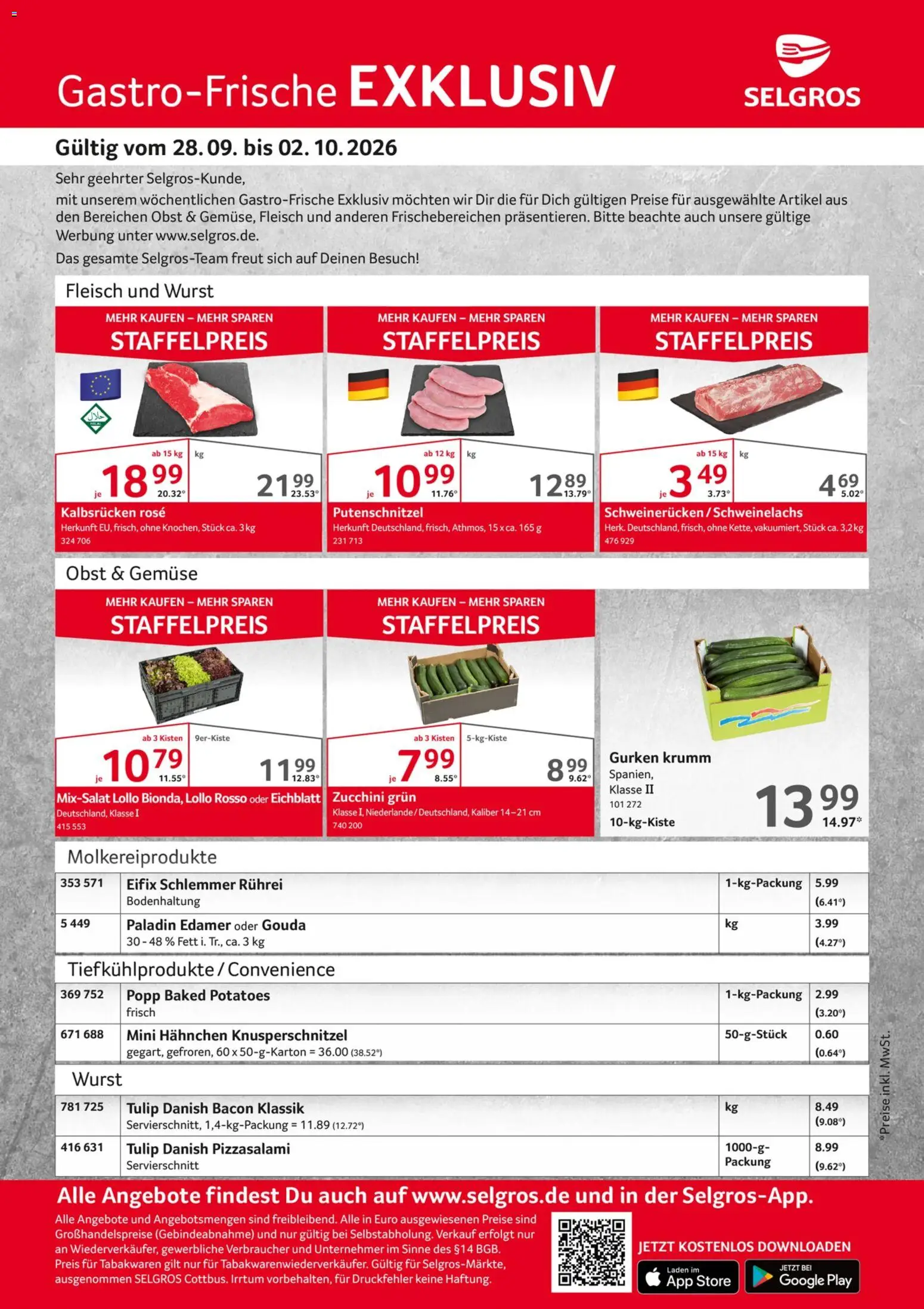 Selgros Gastro Angebote – gültig ab 28.09.2026 | Seite: 1 | Produkte: Hahnchen, Gouda, Obst, Gurken