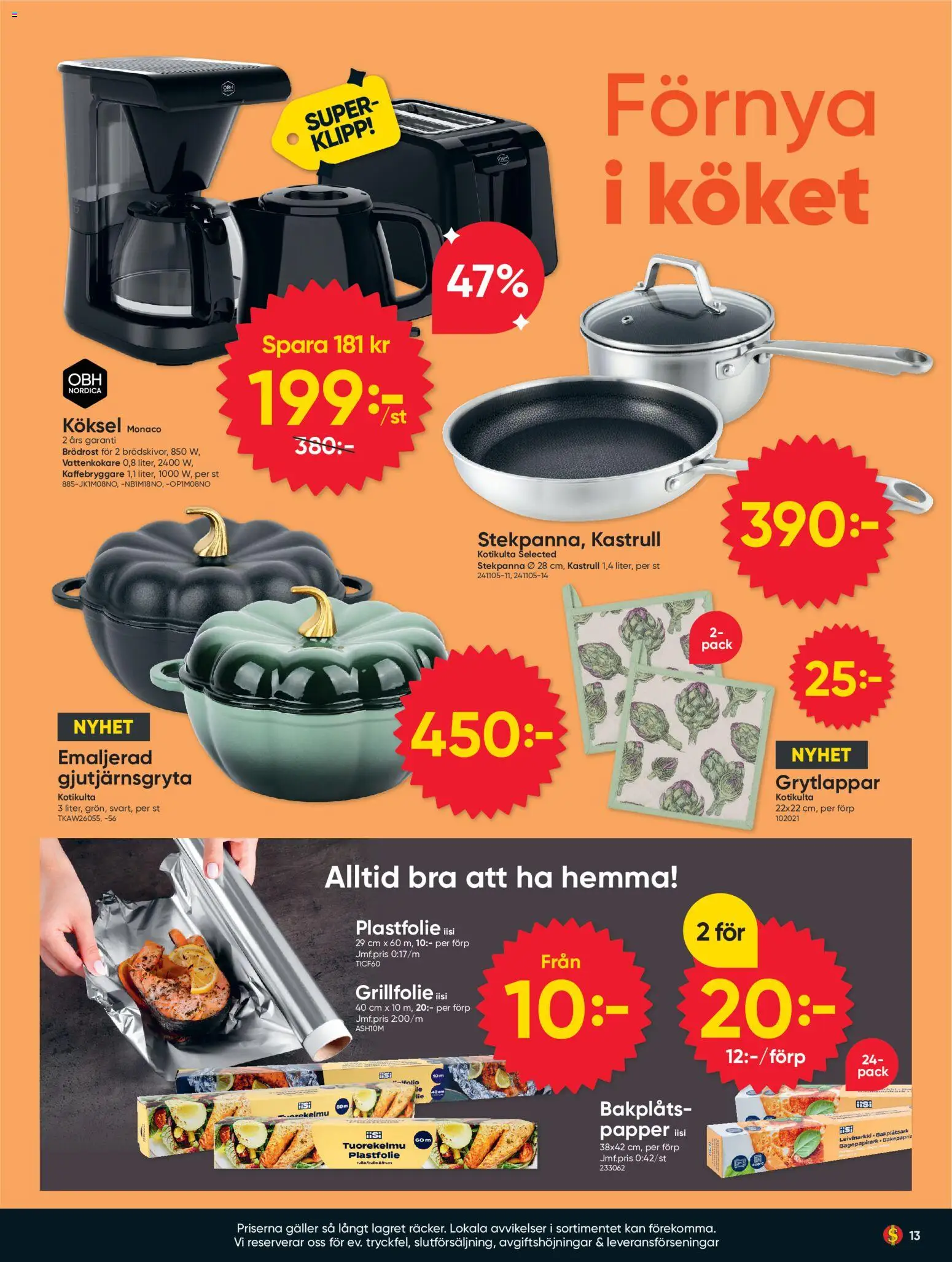 Dollar Store reklamblad aktuell från 24/08/2026 | Sida: 13 | Produkter: Gjutjärnsgryta, Vattenkokare, Brödrost, Stekpanna