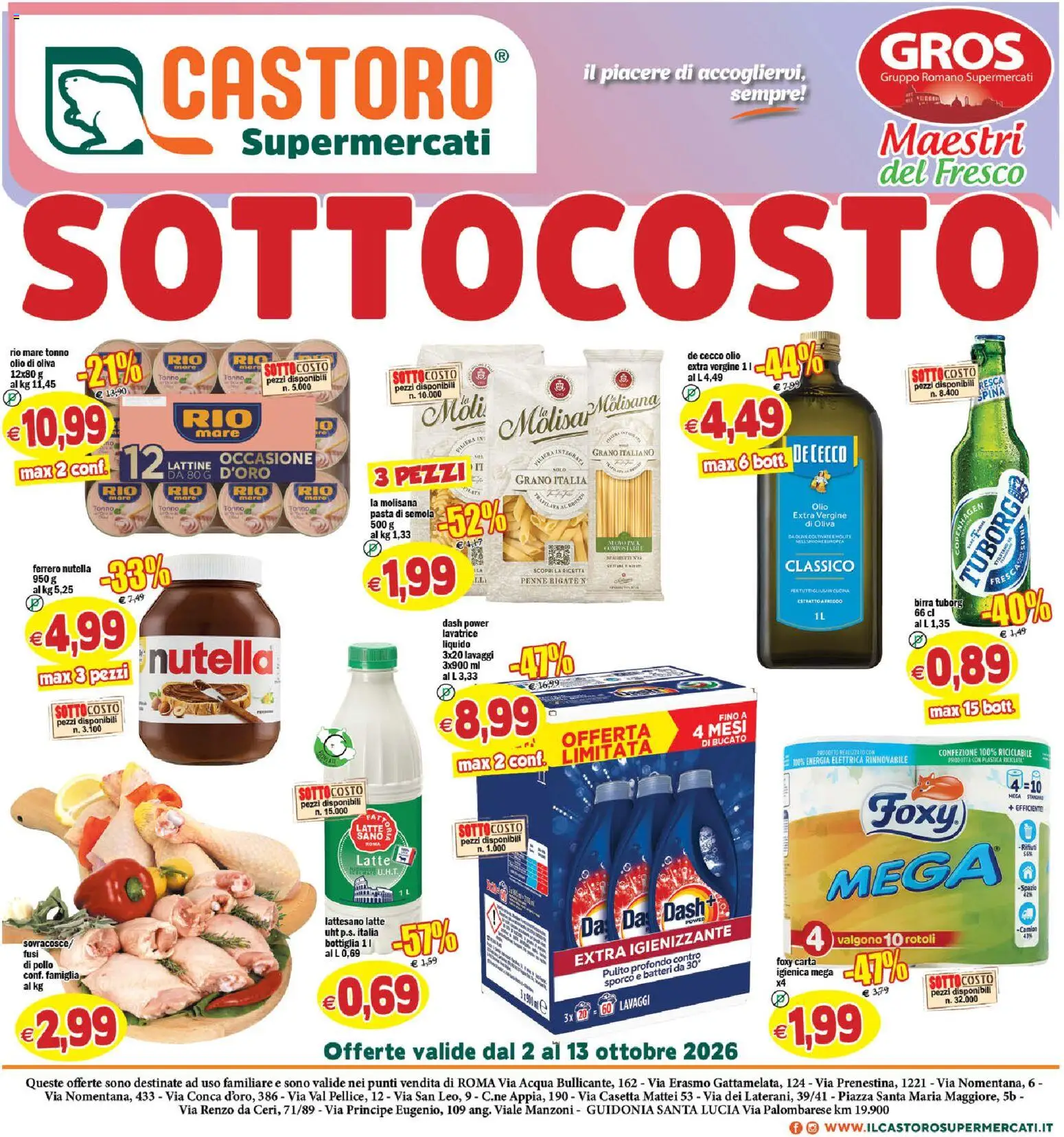 Volantino Il Castoro del 02/10/2026 | Pagina: 1 | Prodotti: Lavatrice, Tonno, Bottiglia, Olio di Oliva