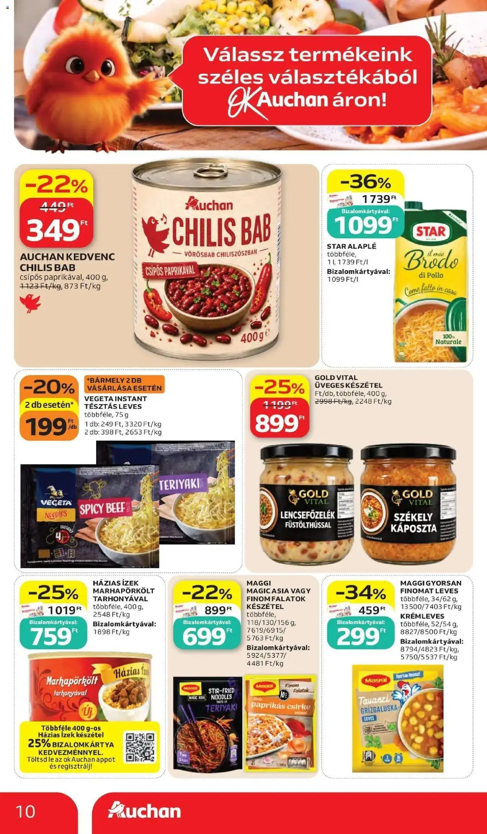 Auchan akciós újság Szolnok - 2026.10.15. -tól/töl > akció, lapozható szórólap 🛍️ | Oldal: 10 | Termékek: Lé, Maggi, Bab, Leves