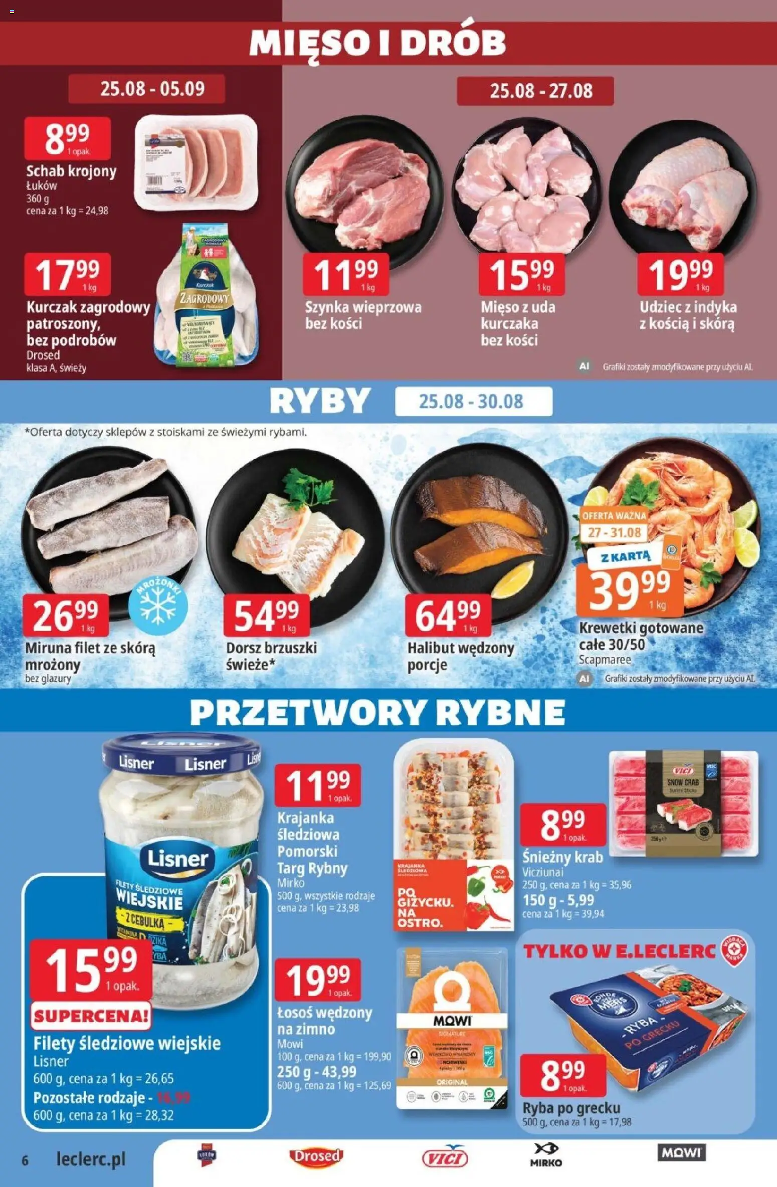 E.Leclerc gazetka od 25.08.2026 | Strona: 6 | Produkty: Karta, Łosoś wędzony, Mięso, Przetwory