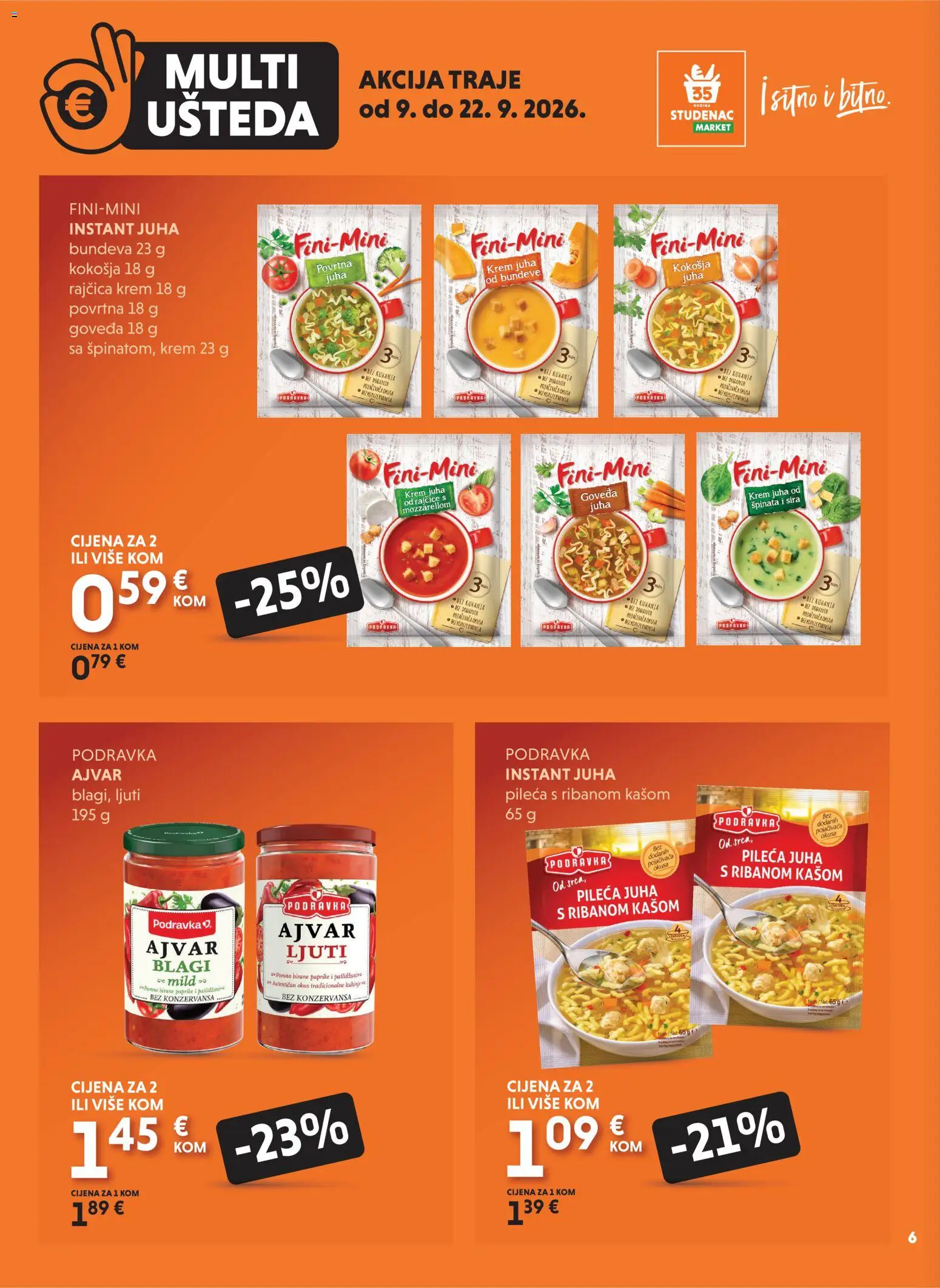 Studenac katalog | vrijedi od 09.09.2026 | Stranica: 6 | Proizvodi: Ajvar, Juha, Bundeva, Rajčica