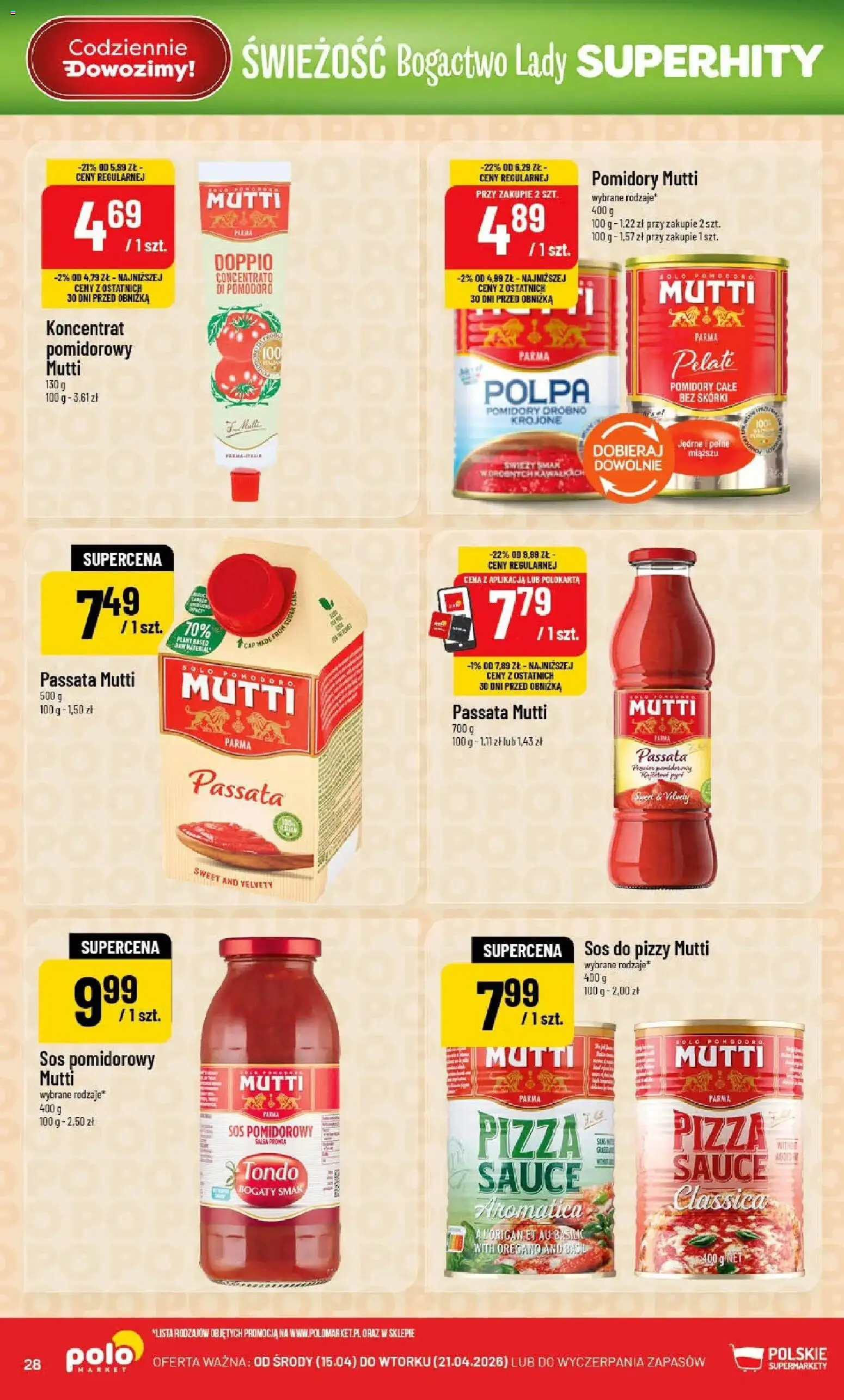 POLOmarket gazetka od 15.04.2026 | Strona: 28 | Produkty: Oregano, Sos do pizzy, Pomidory, Sos