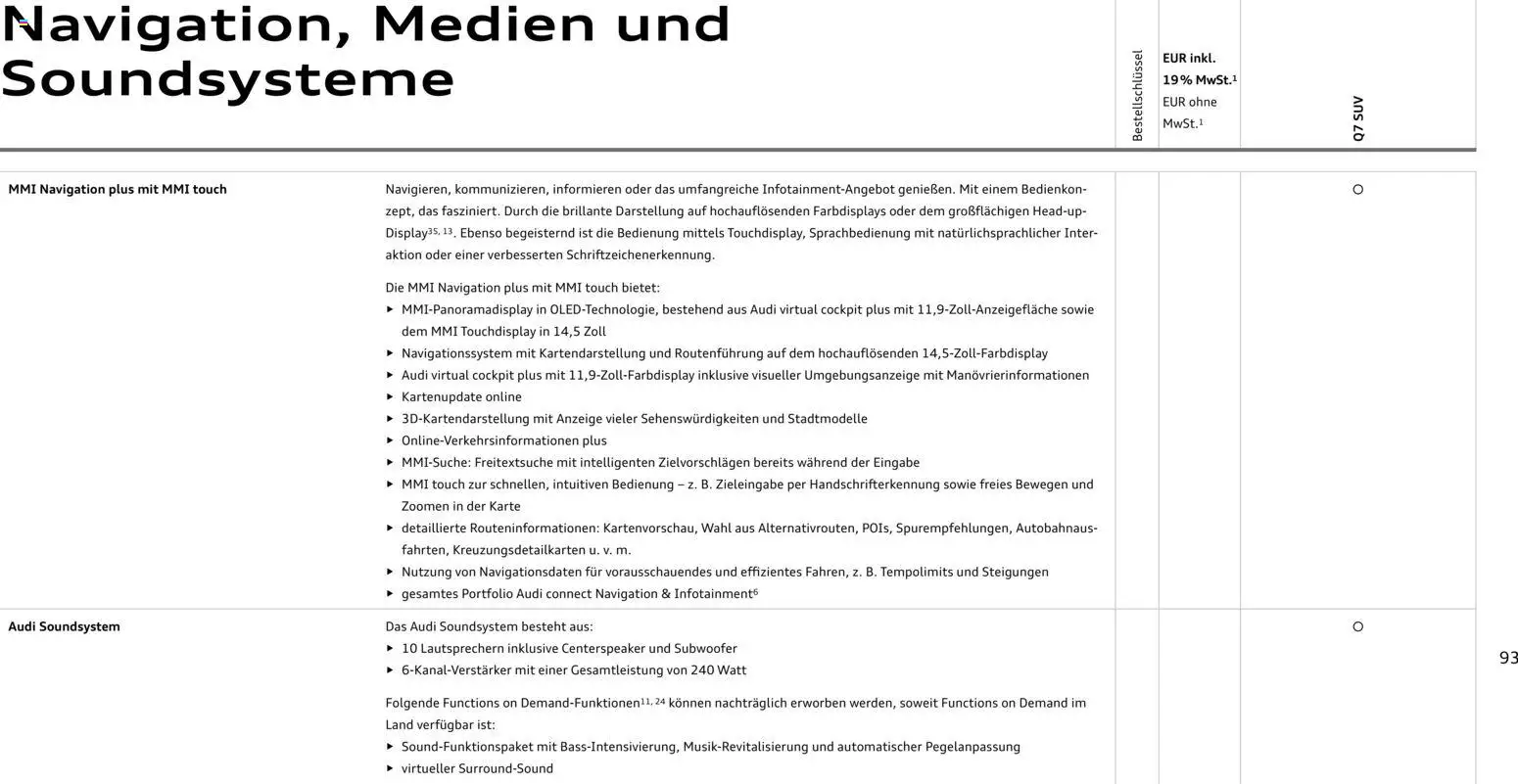 Audi Q7 – gültig ab 23.06.2026 | Seite: 93 | Produkte: Soundsystem